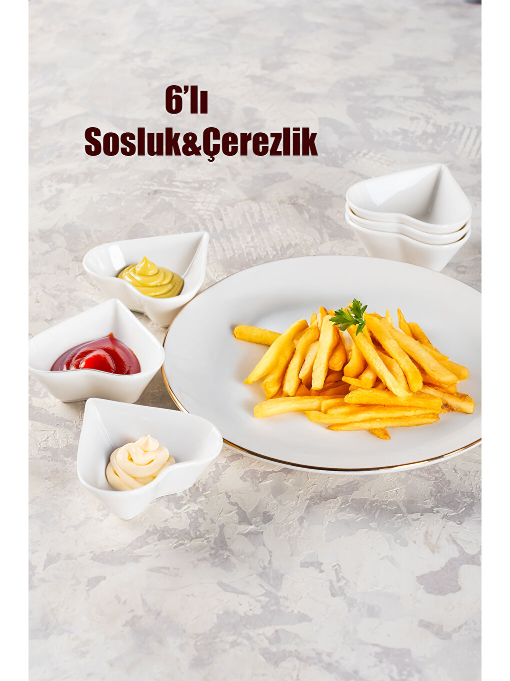 Porsima Beyaz Bone 15689 6'lı Kalpli Sunumluk Kase
