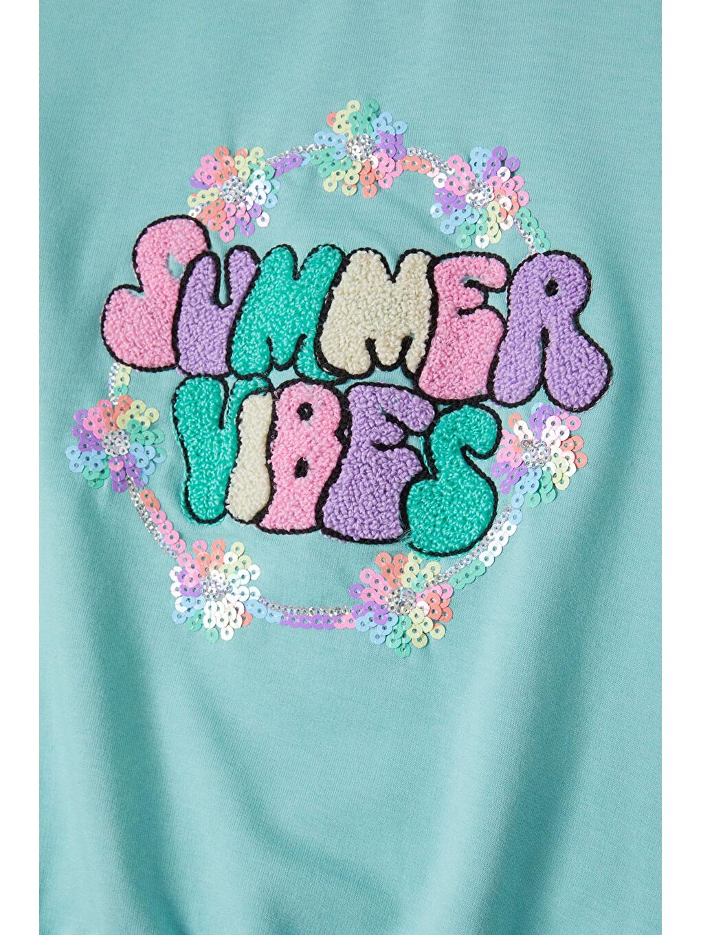 Yeşil Summer Yazı Nakışlı Kız Çocuk Sweatshirt 16585-1