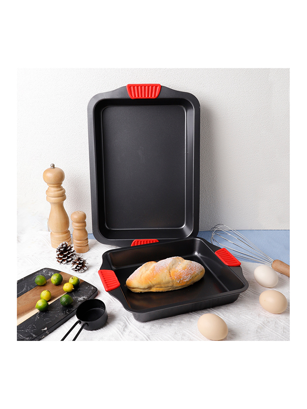 Antrasit Karbon Siyah Çelik Orta ve Büyük Boy Fırın Tepsisi 24 x 40 x 7 cm - 2 Adet-5