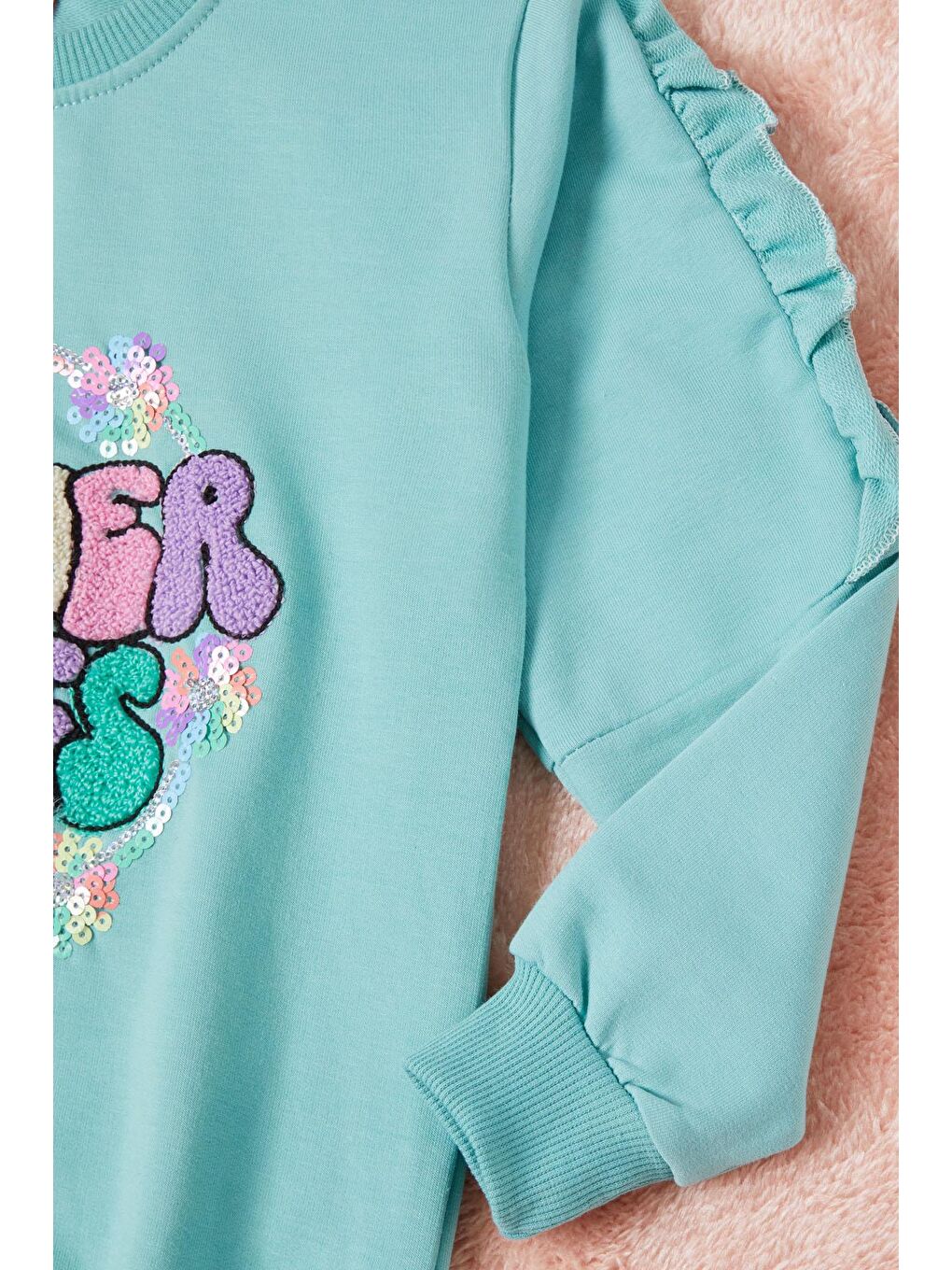 Yeşil Summer Yazı Nakışlı Kız Çocuk Sweatshirt 16585-2