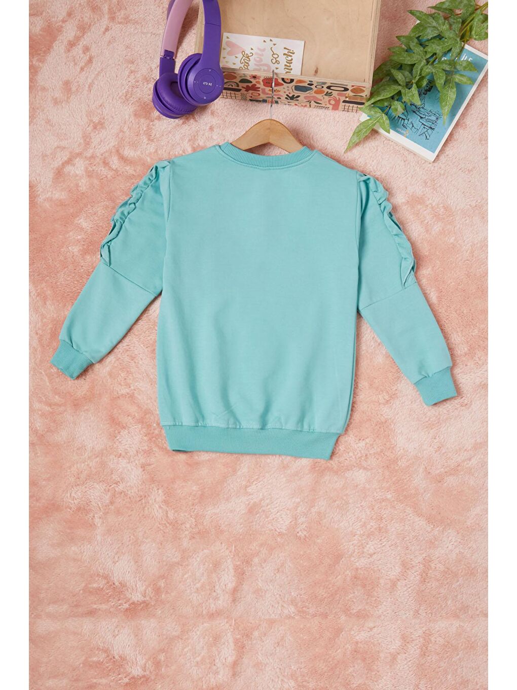 Yeşil Summer Yazı Nakışlı Kız Çocuk Sweatshirt 16585-3