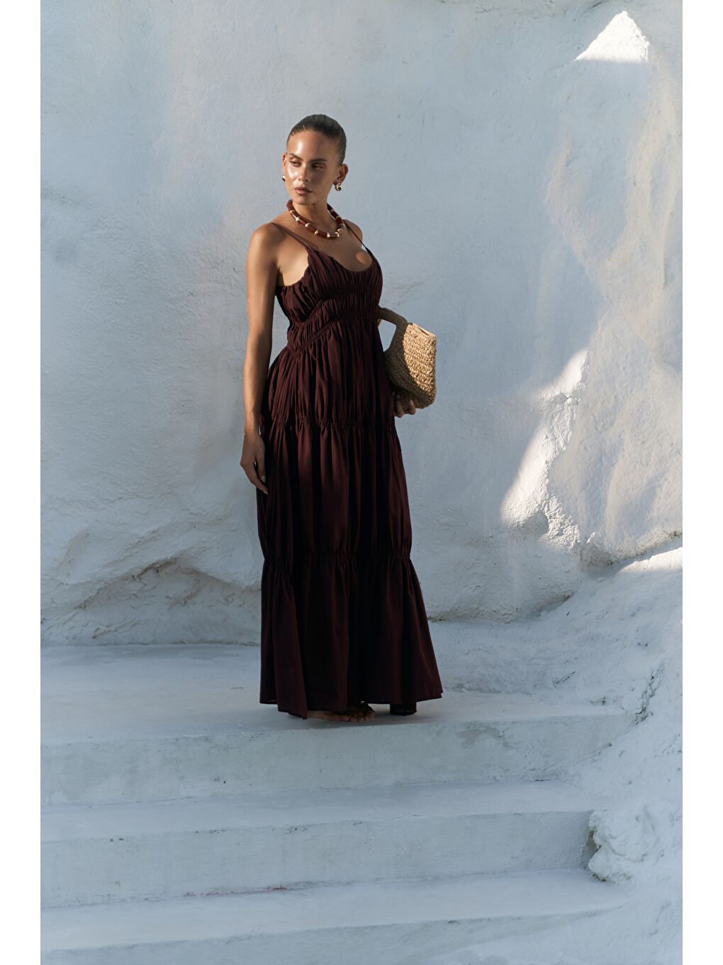 Dozza Askılı Bordo Uzun Elbise-1