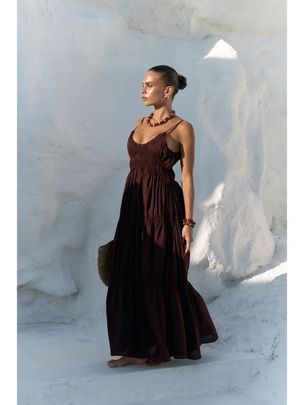 Dozza Askılı Bordo Uzun Elbise-2