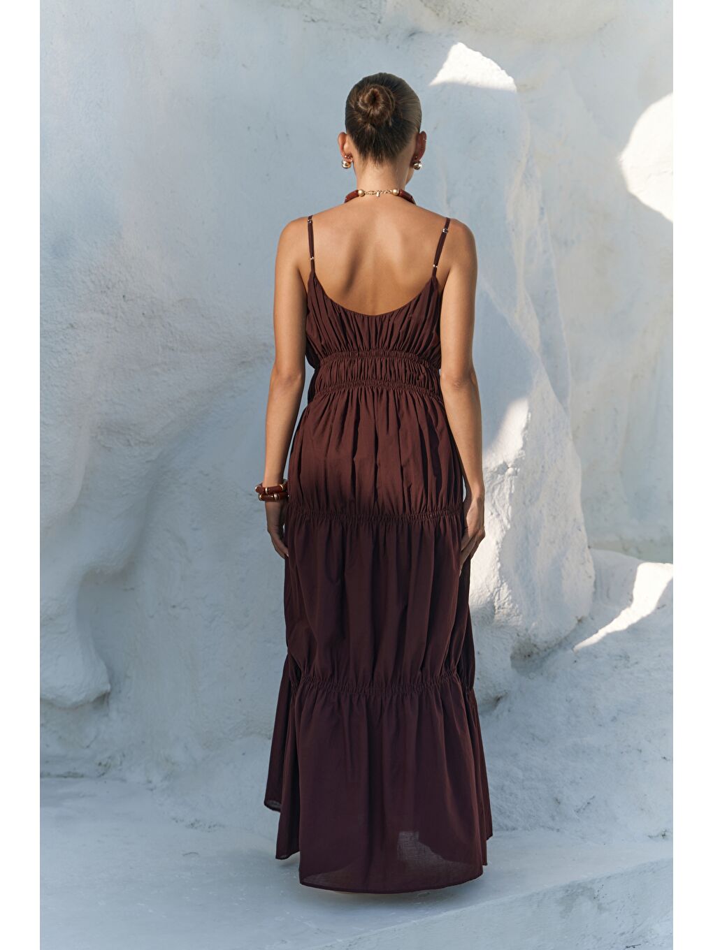 Dozza Askılı Bordo Uzun Elbise-3