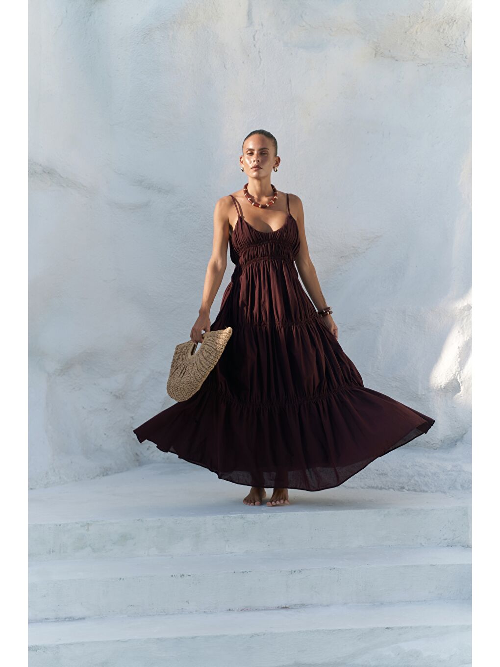 Dozza Askılı Bordo Uzun Elbise-4