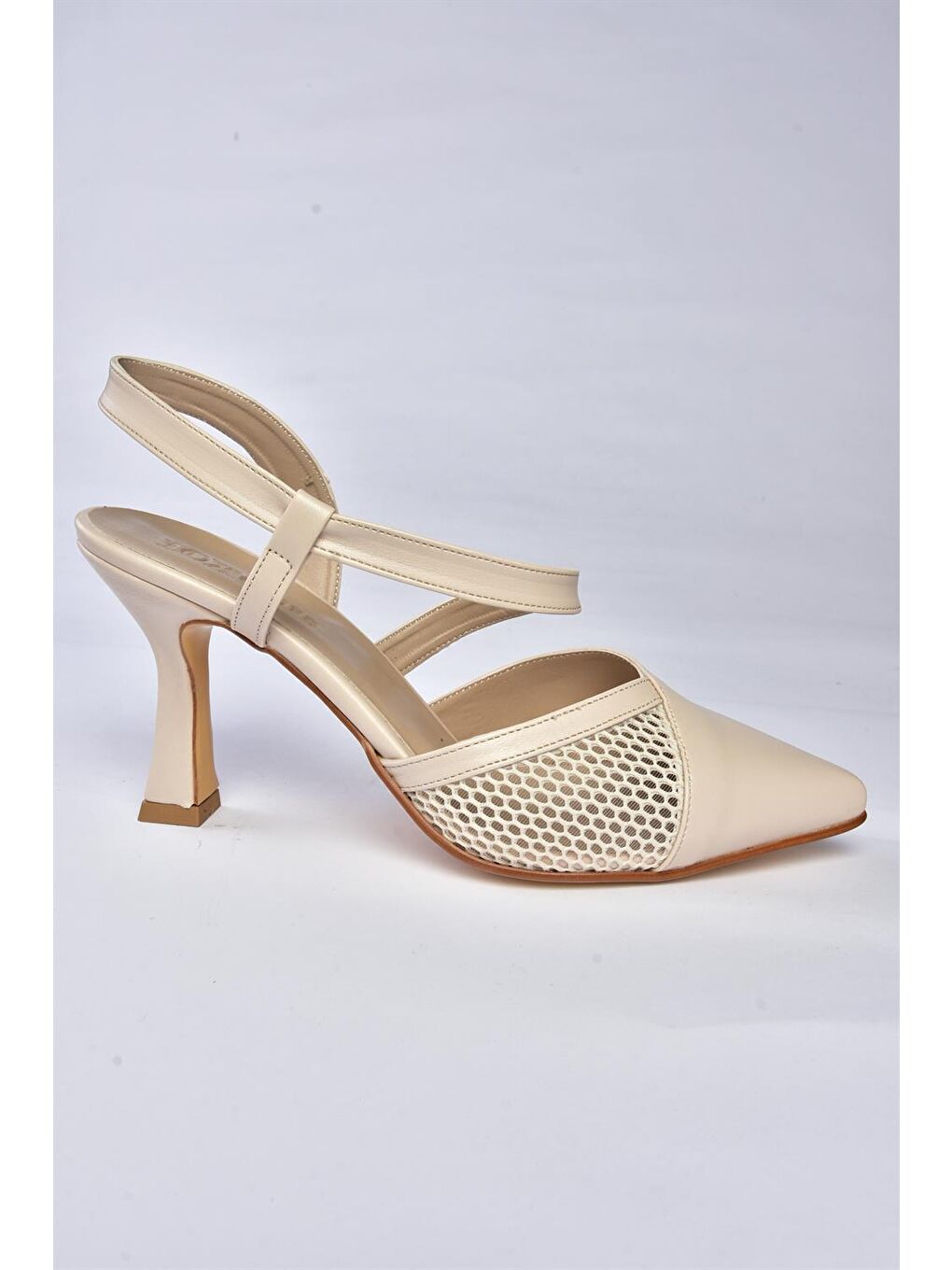Bej P372733109 Ten Kumaş Detaylı Kadın Topuklu Ayakkabı-4
