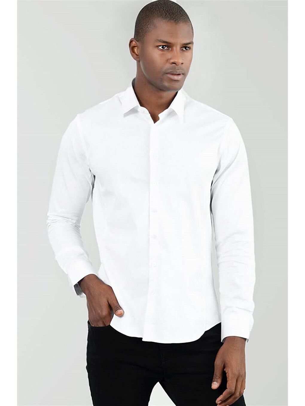Süper Slim Fit Elastanlı Pamuk Saten Erkek Beyaz Gömlek