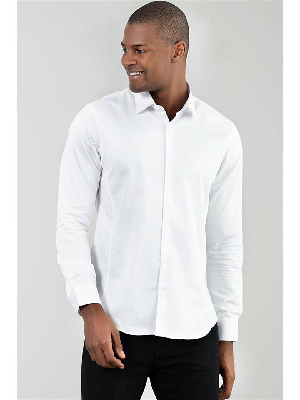 Süper Slim Fit Elastanlı Pamuk Saten Erkek Beyaz Gömlek-1
