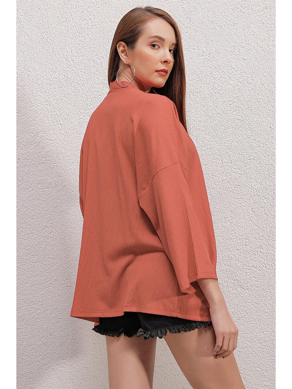 Pembe 5862 Örme Kimono - Gül Kurusu-1