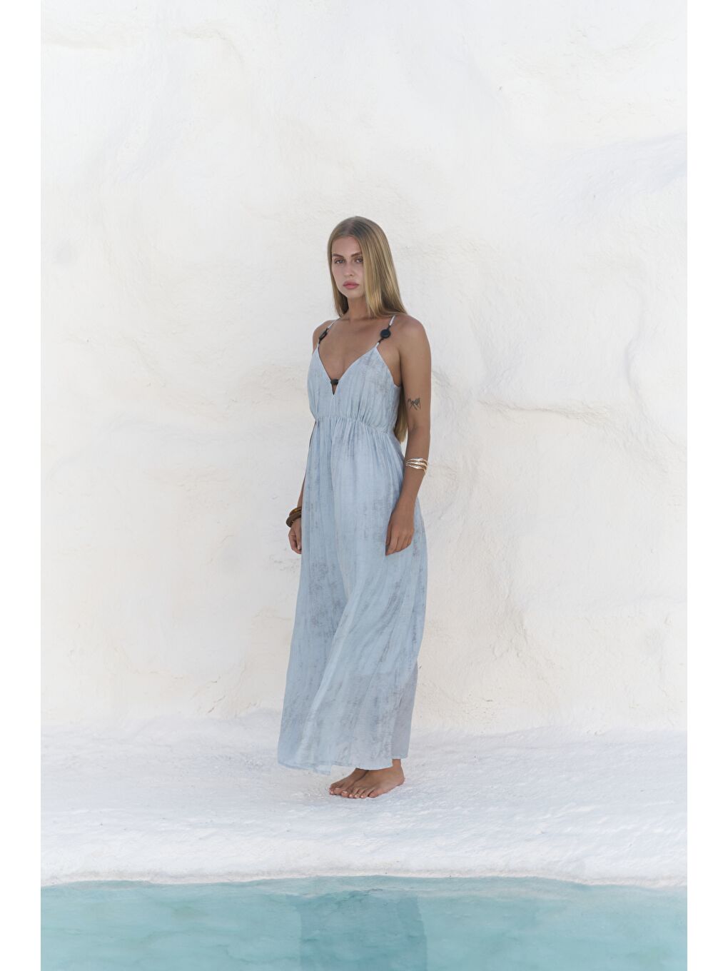 Aden Boncuk Detay Mavi Elbise-1