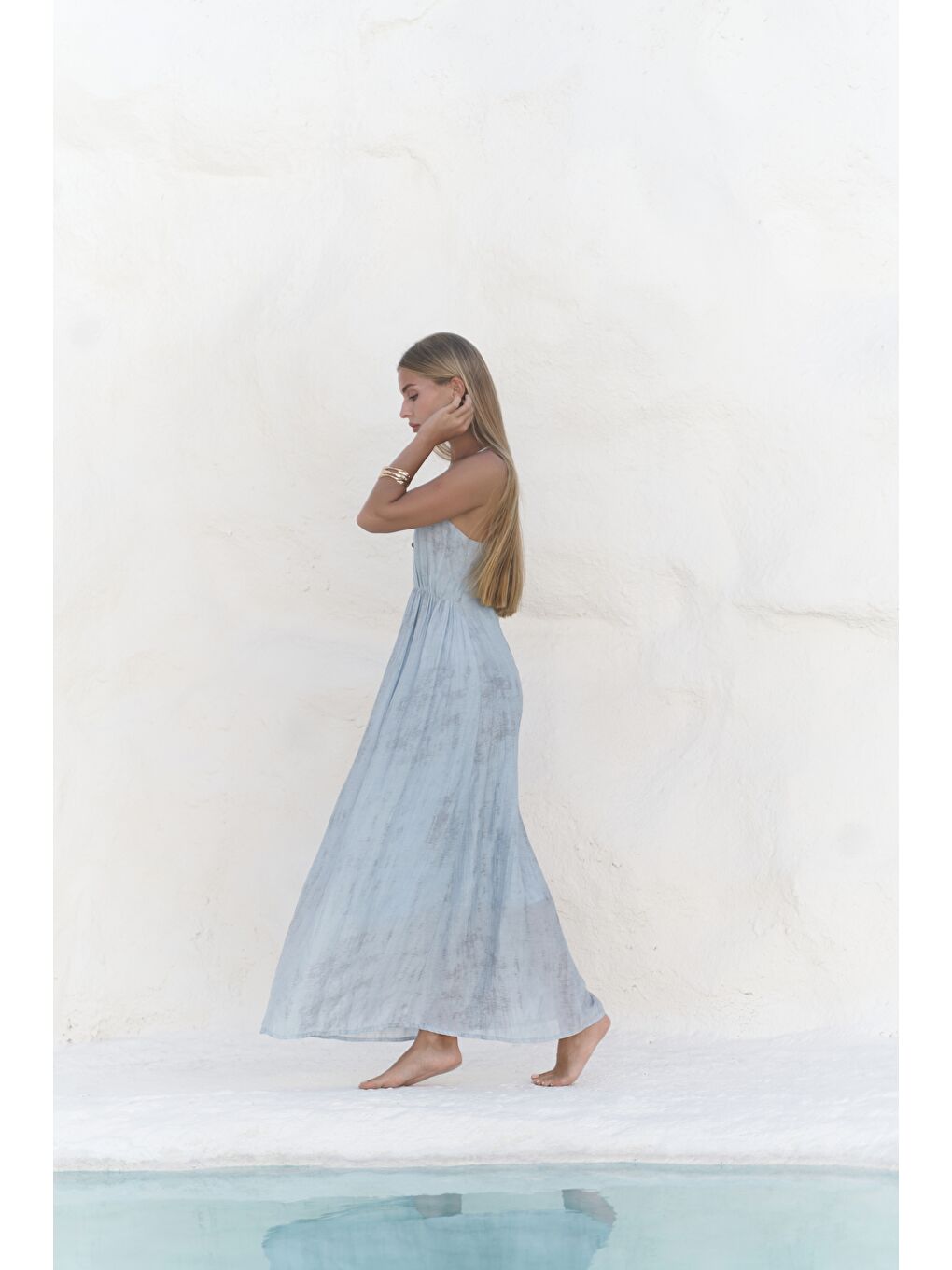 Aden Boncuk Detay Mavi Elbise-2