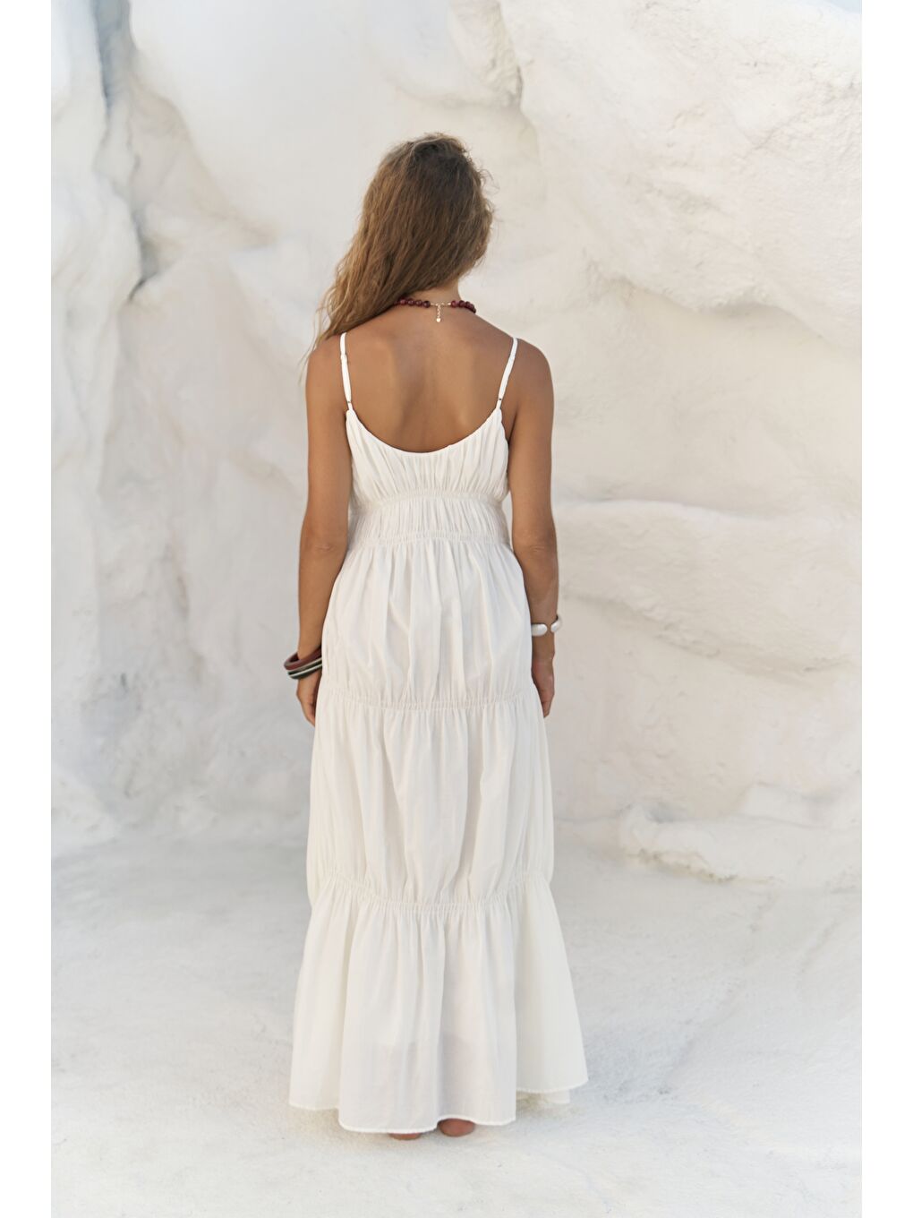 Dozza Askılı Ekru Uzun Elbise-2
