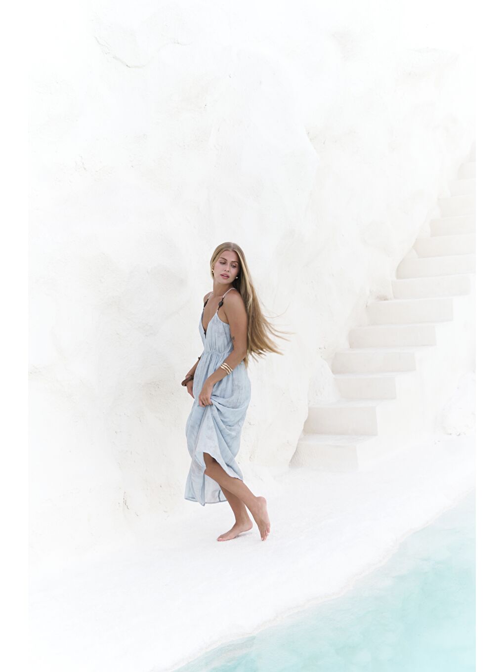 Aden Boncuk Detay Mavi Elbise-5