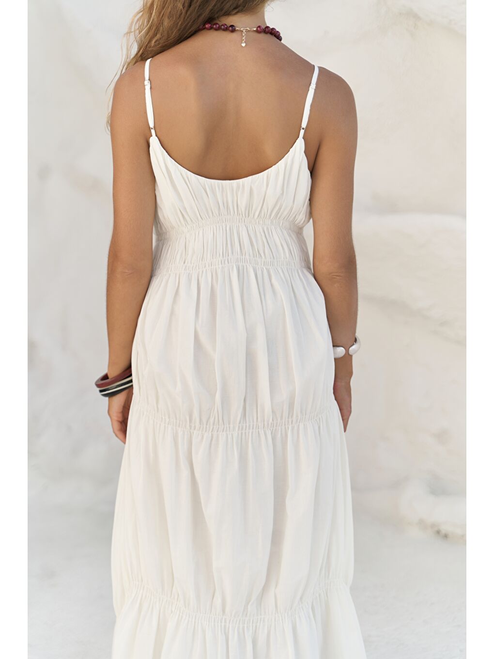 Dozza Askılı Ekru Uzun Elbise-3