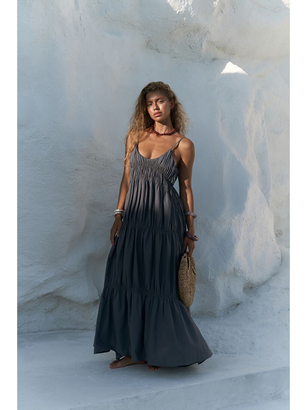 Dozza Askılı Antrasit Uzun Elbise-2