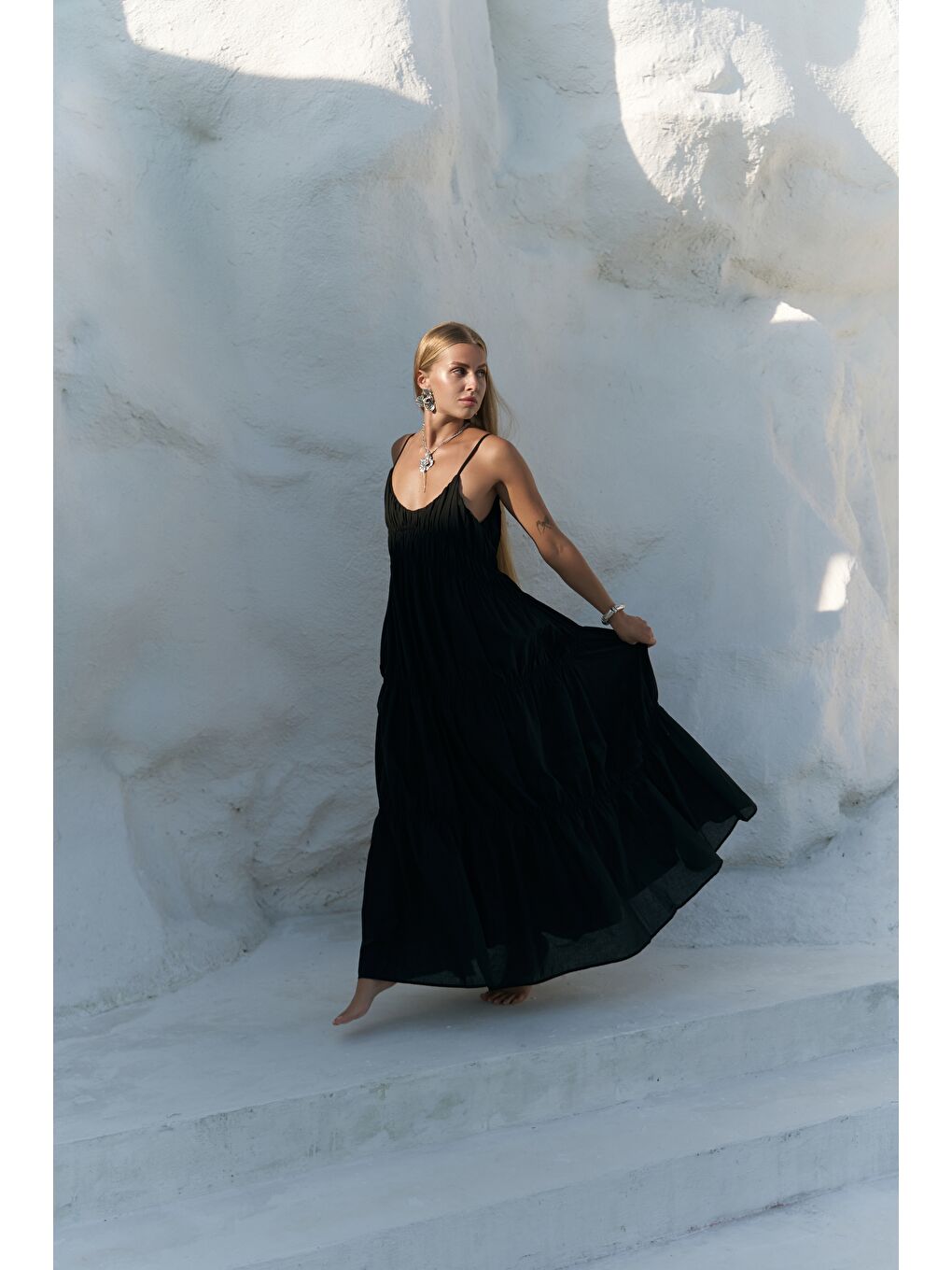 Dozza Askılı Siyah Uzun Elbise-3