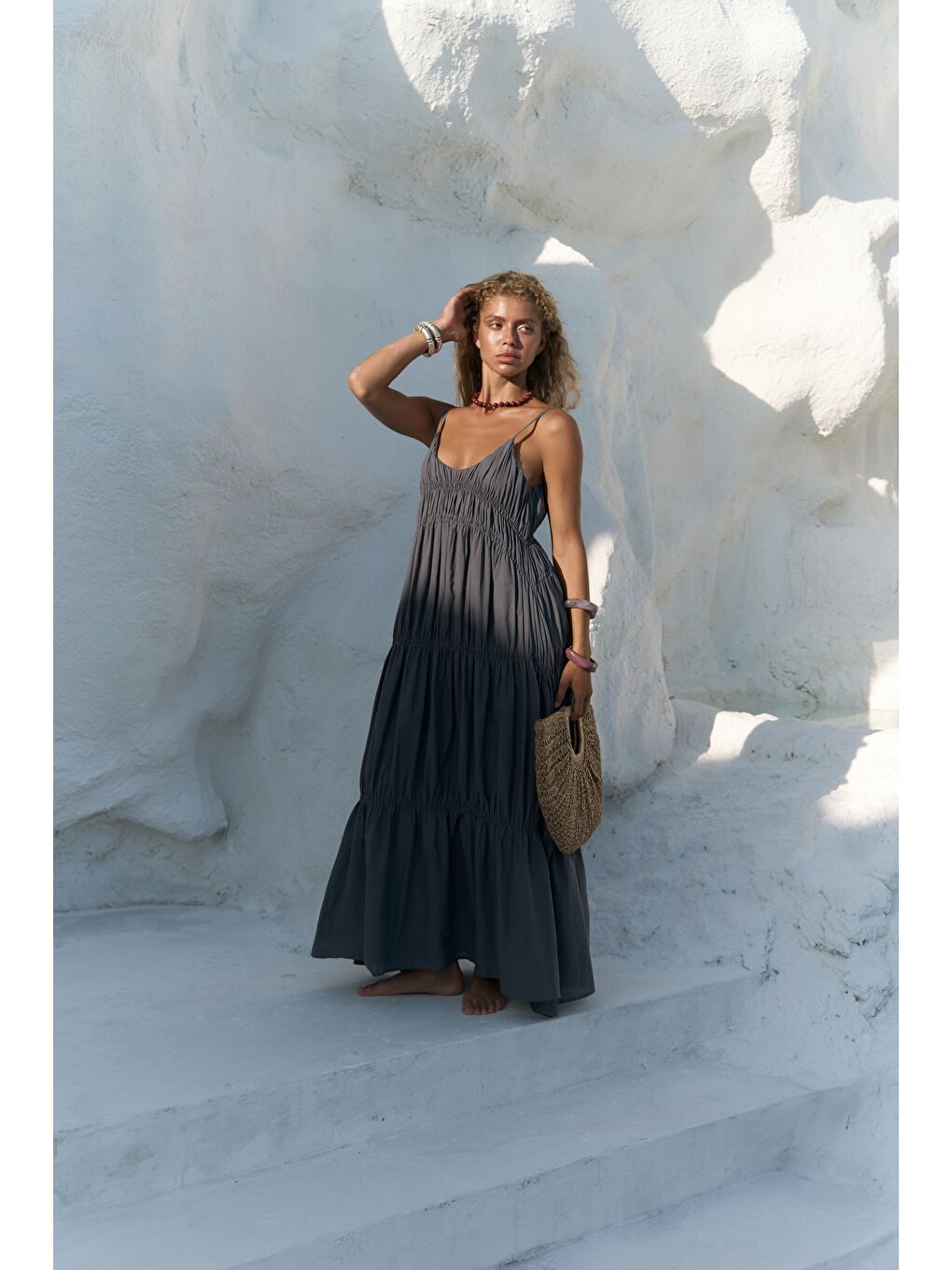 Dozza Askılı Antrasit Uzun Elbise-3