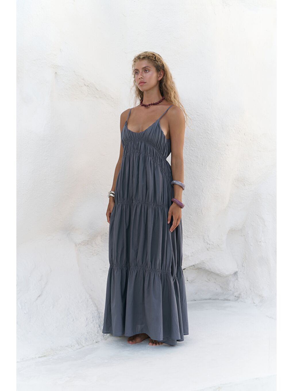 Dozza Askılı Antrasit Uzun Elbise