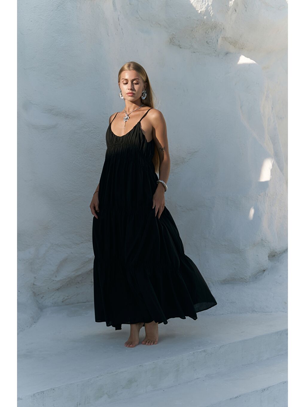 Dozza Askılı Siyah Uzun Elbise-4