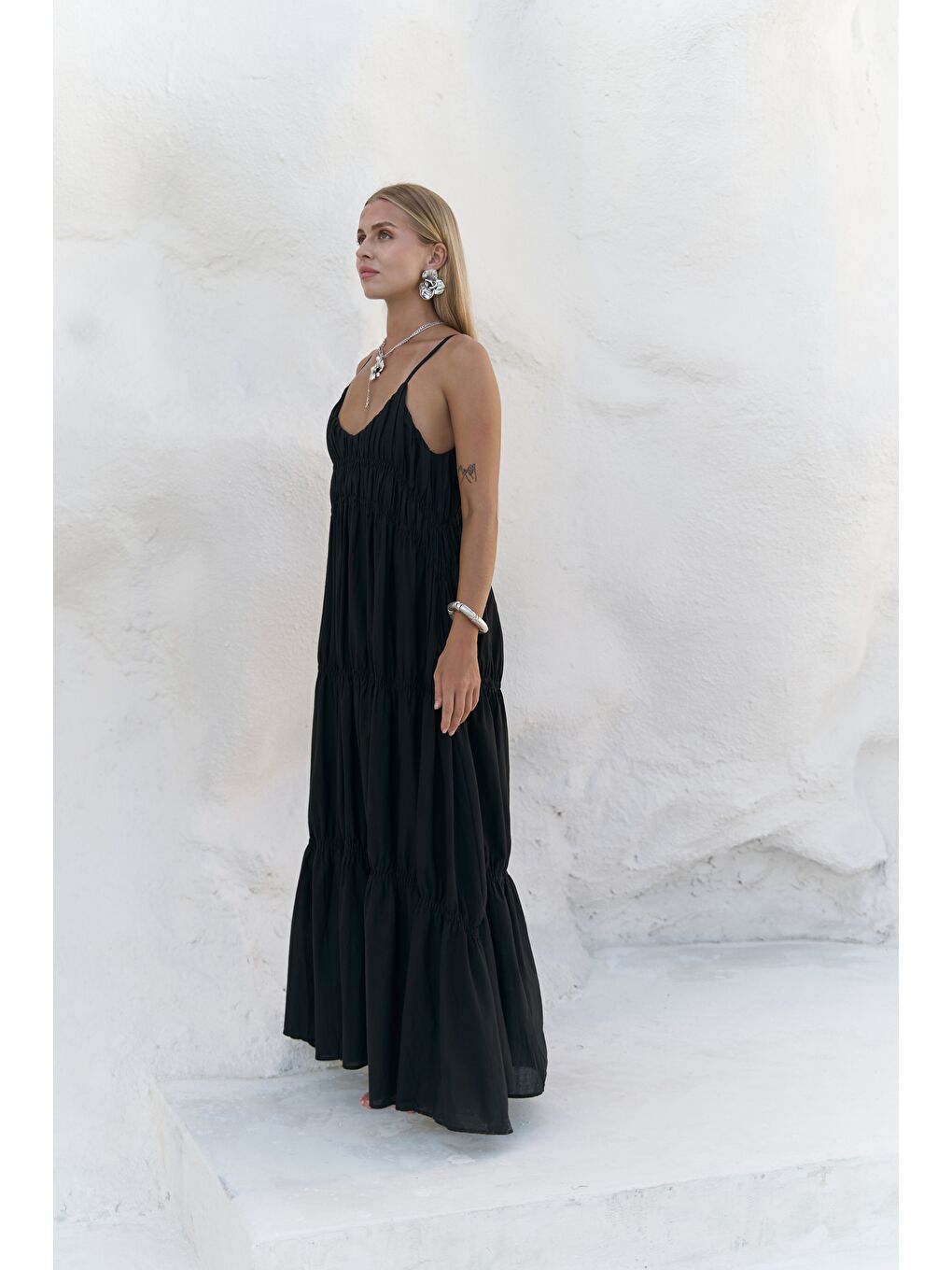Dozza Askılı Siyah Uzun Elbise-1