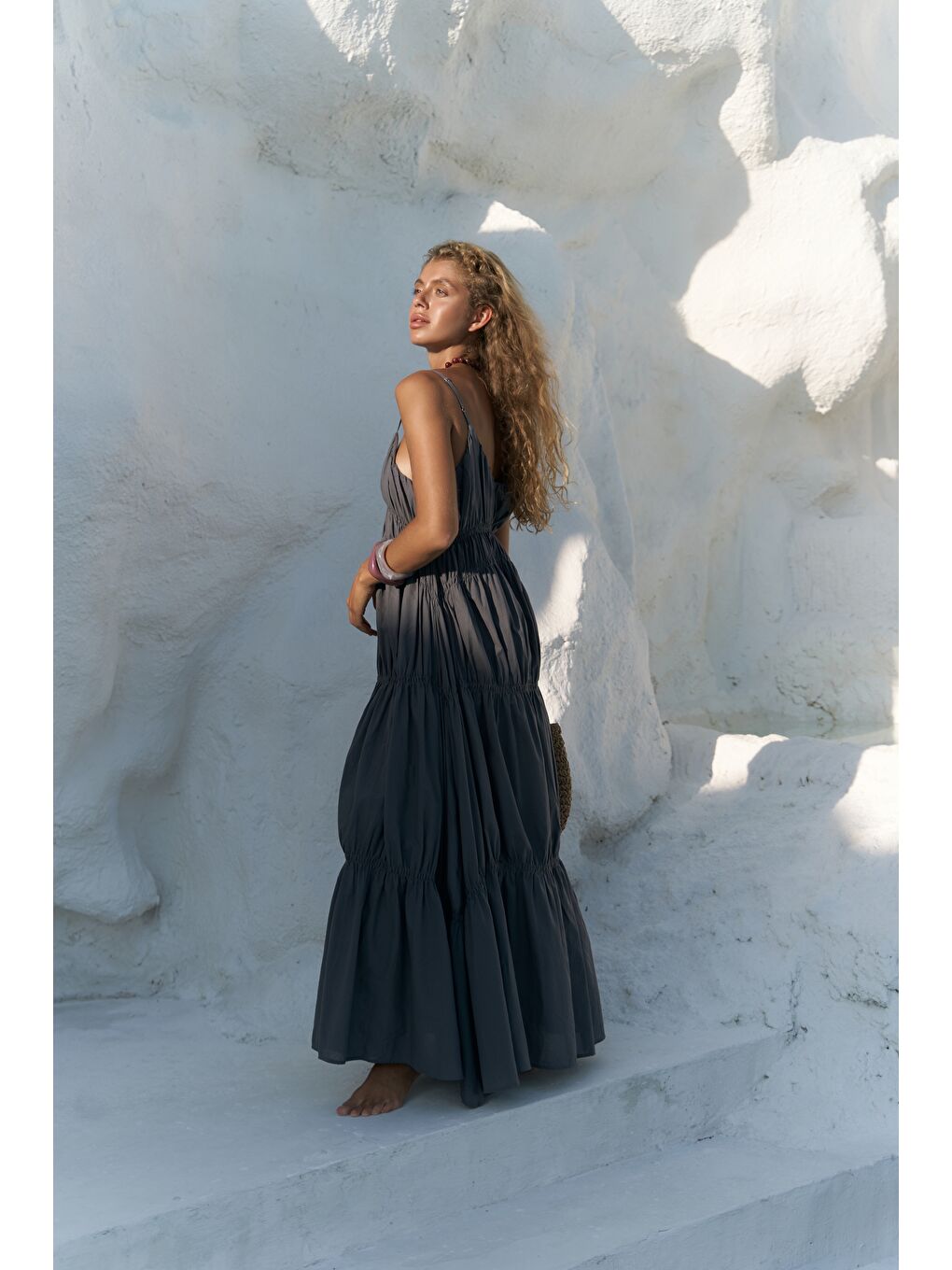 Dozza Askılı Antrasit Uzun Elbise-4
