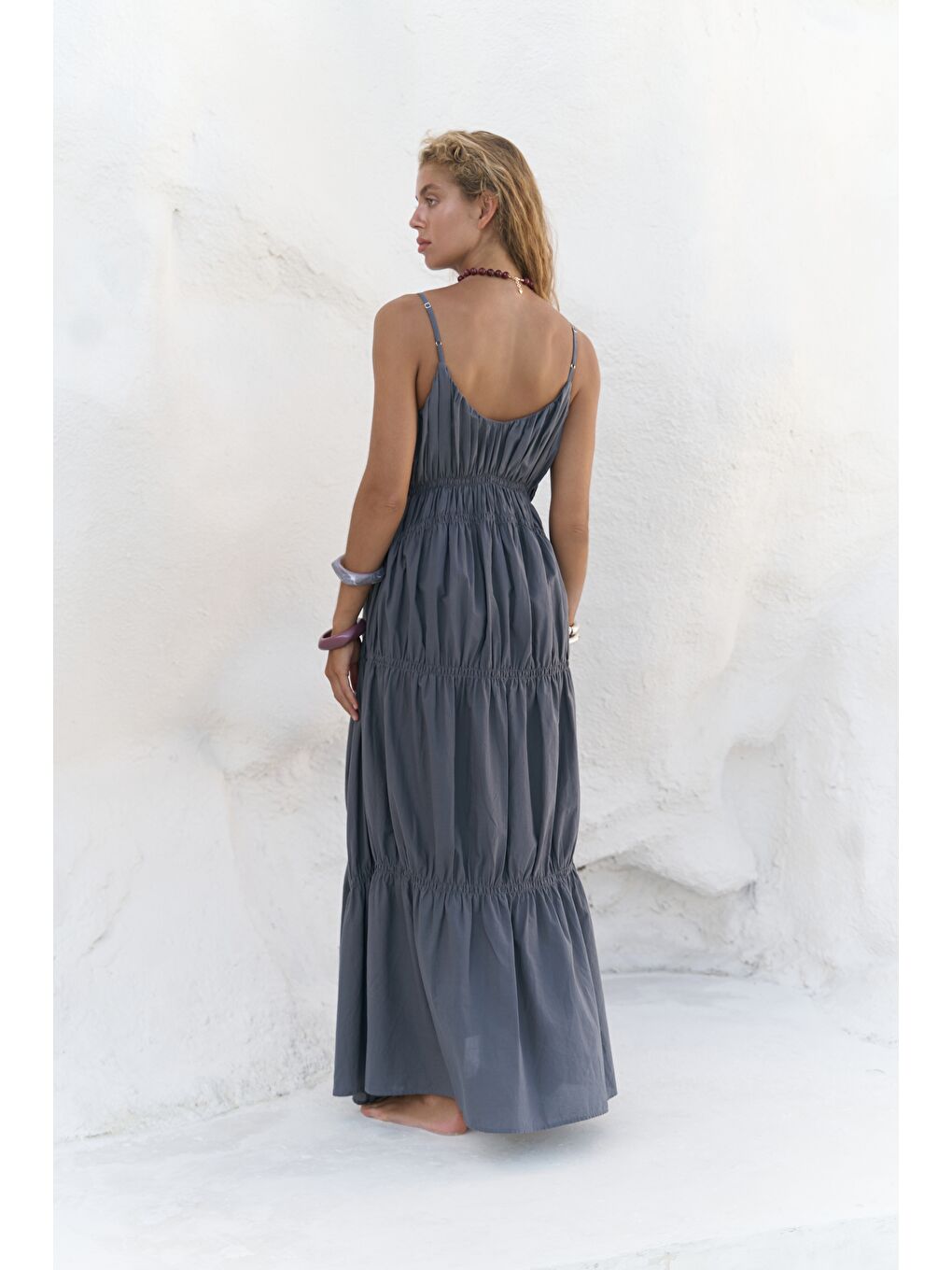 Dozza Askılı Antrasit Uzun Elbise-1