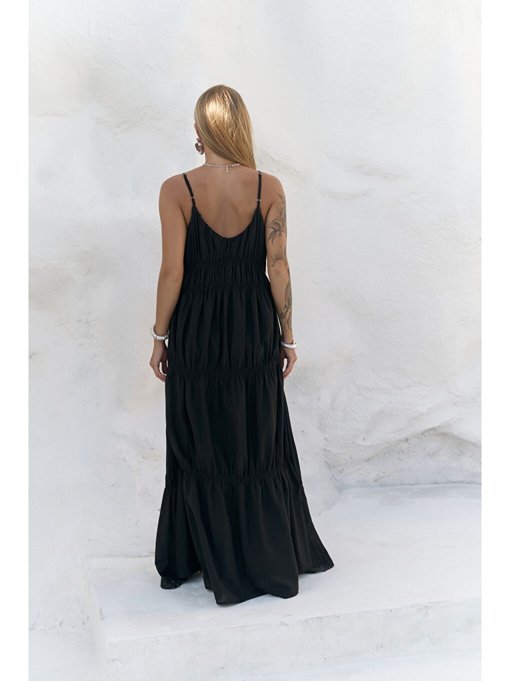 Dozza Askılı Siyah Uzun Elbise-2