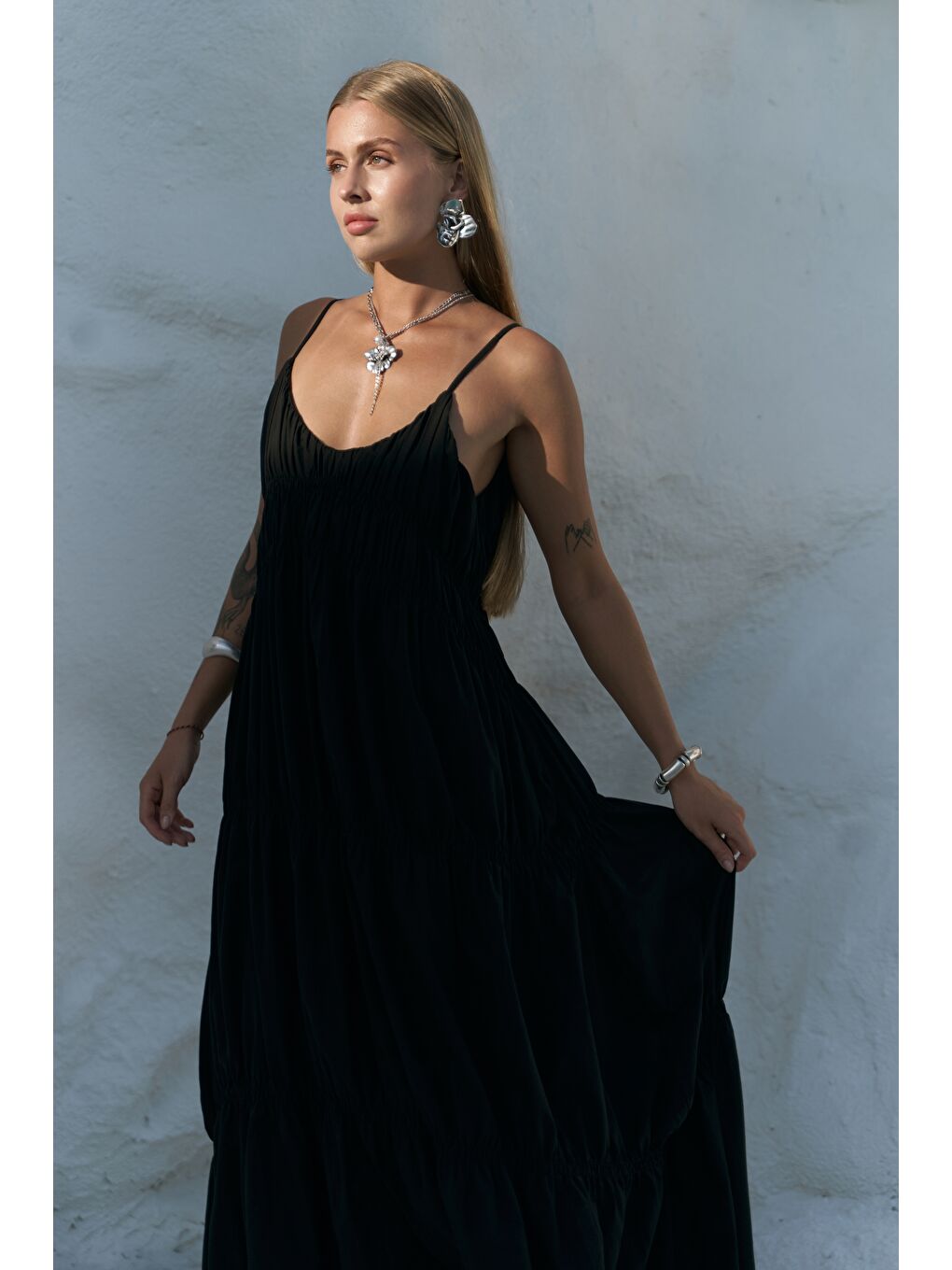 Dozza Askılı Siyah Uzun Elbise-5