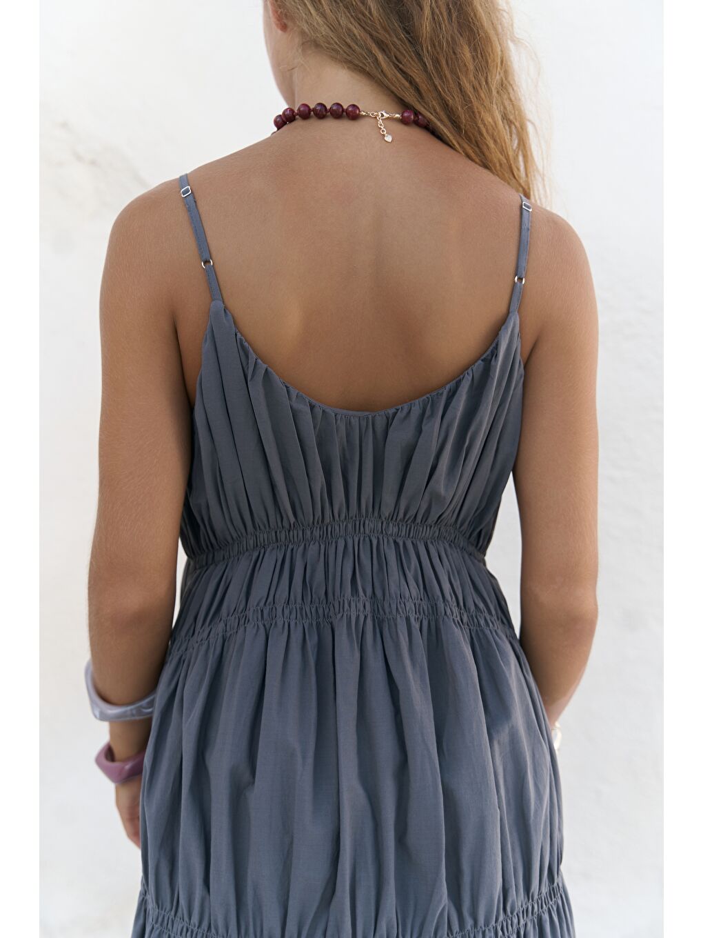 Dozza Askılı Antrasit Uzun Elbise-5