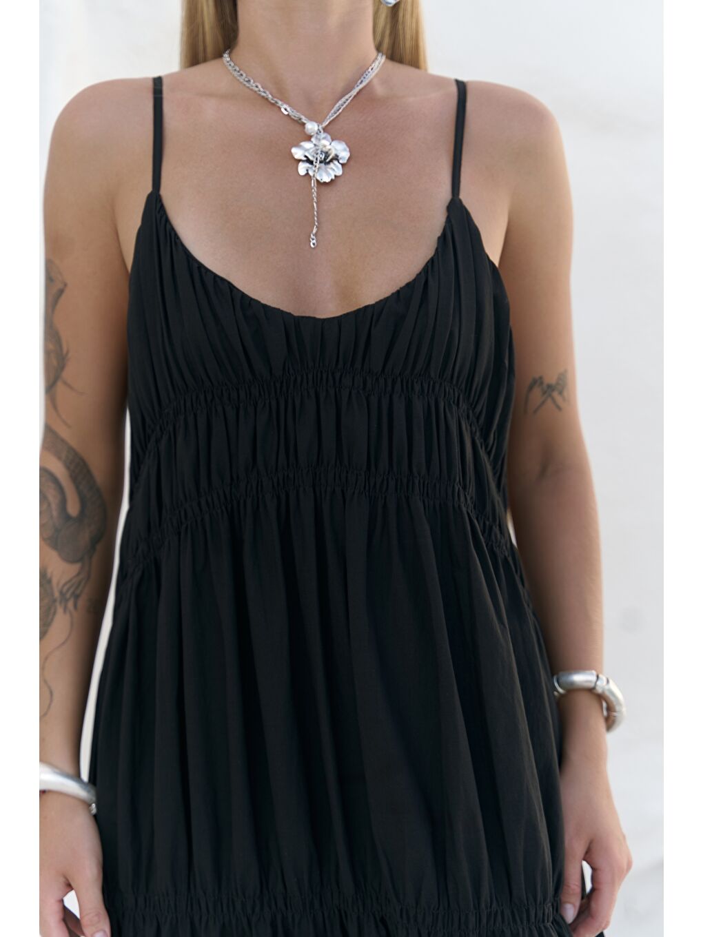 Dozza Askılı Siyah Uzun Elbise-6