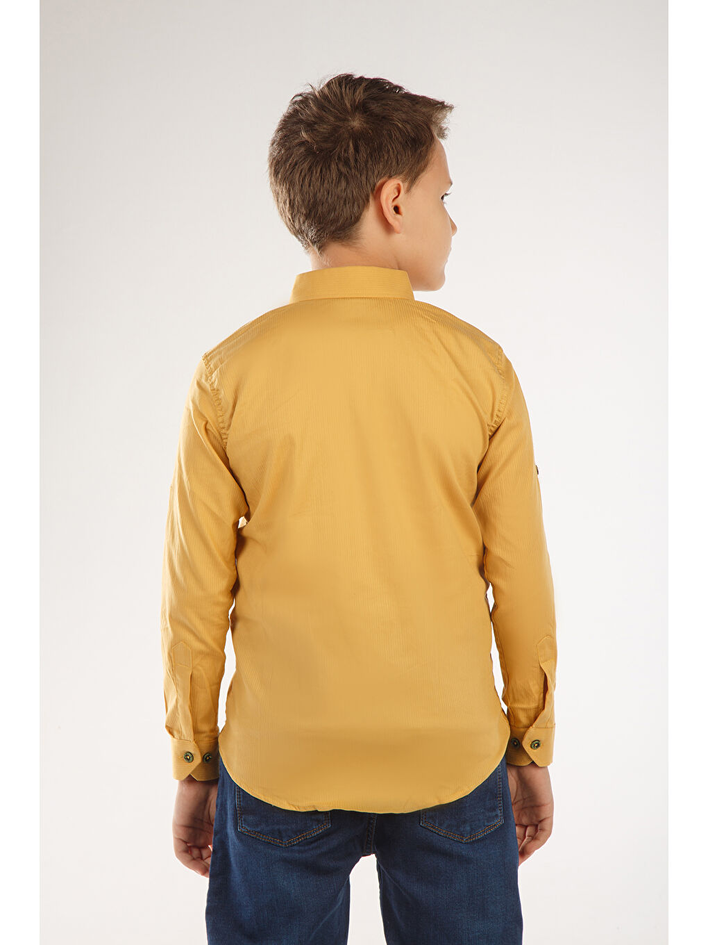 Kahverengi Uzun Katlama Kollu Erkek Çocuk Gömlek-4