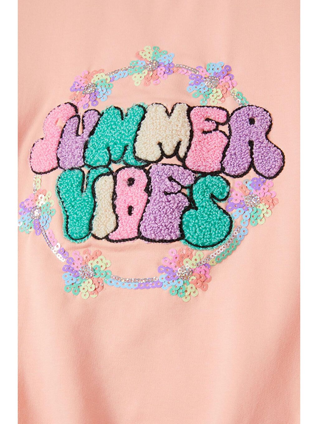 Pembe Somon Summer Yazı Nakışlı Kız Çocuk Sweatshirt 16586-1