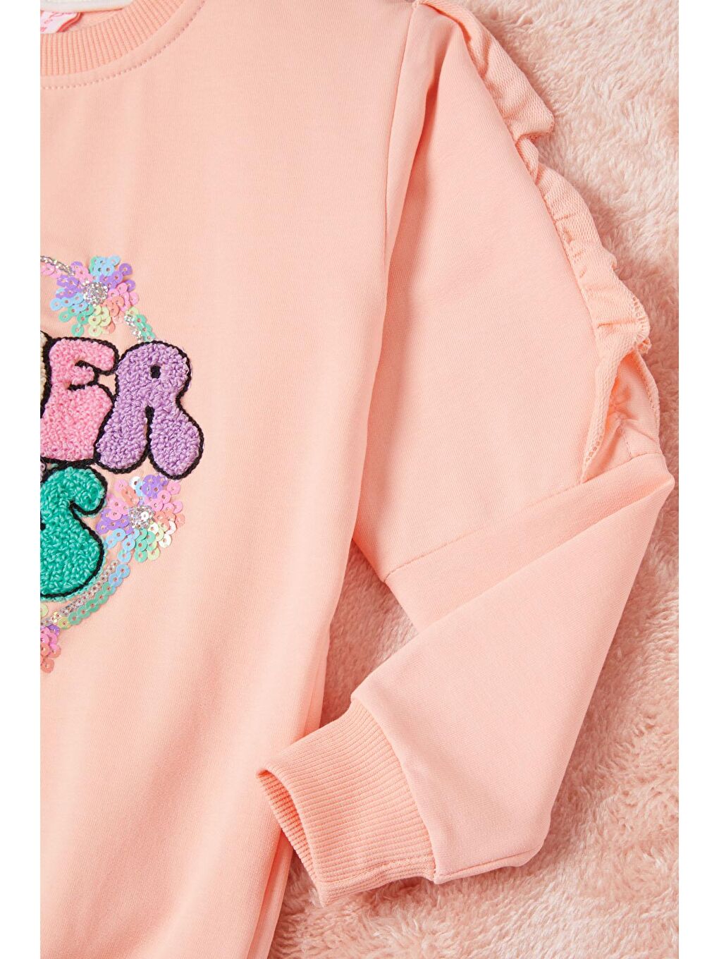 Pembe Somon Summer Yazı Nakışlı Kız Çocuk Sweatshirt 16586-2