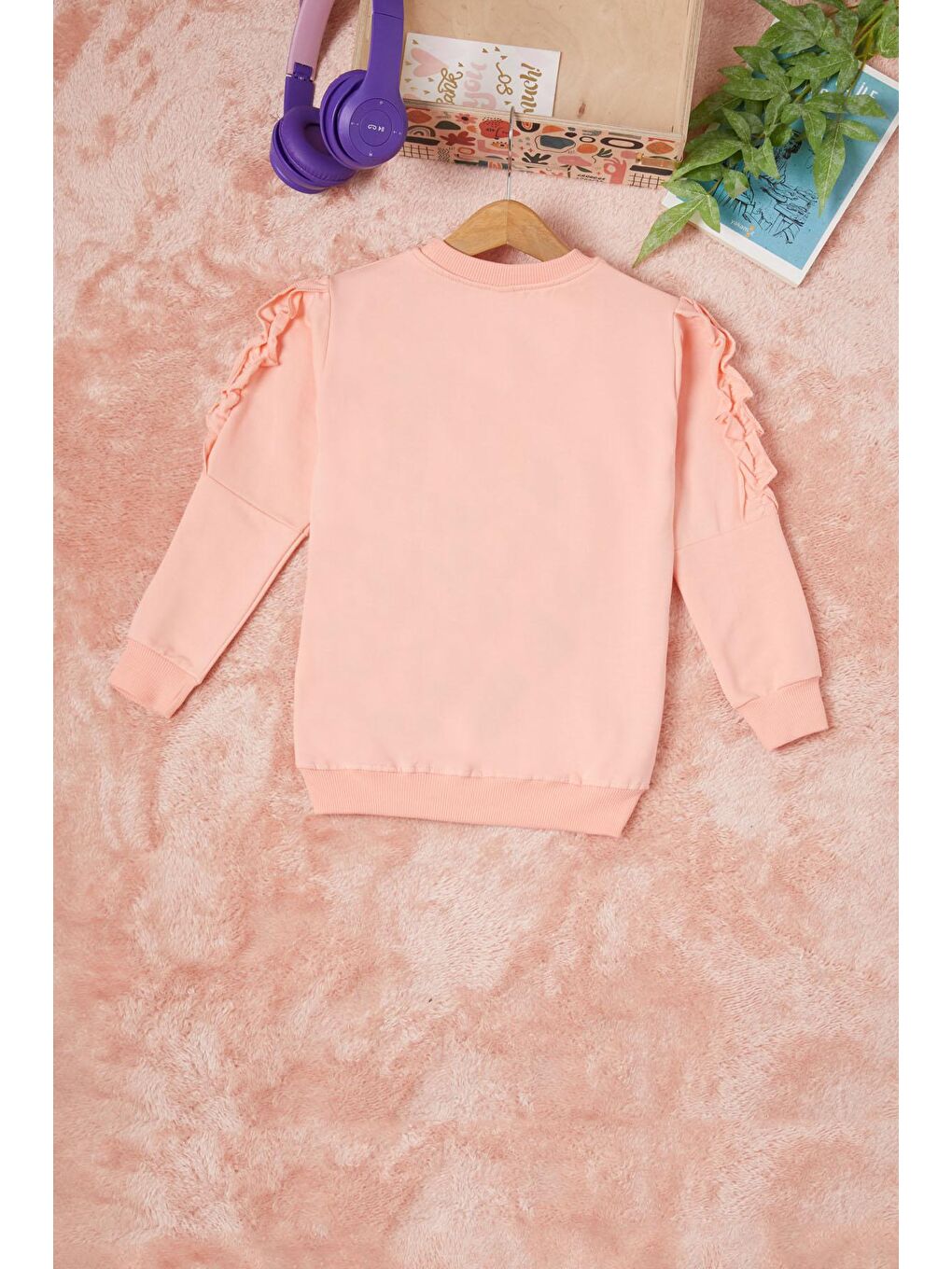 Pembe Somon Summer Yazı Nakışlı Kız Çocuk Sweatshirt 16586-3