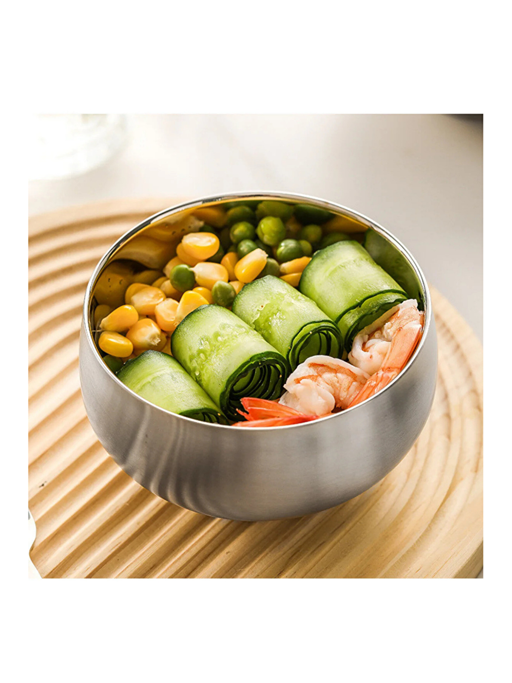 Bej Paslanmaz Çelik Çift Cidarlı Çırpma Karıştırma Kabı, 18/10, 14 + 16 cm - 2 Adet-2