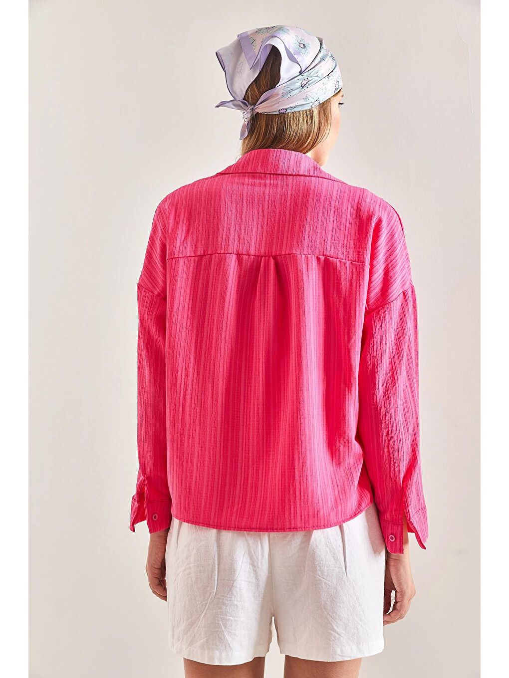 Fuşya Kadın Tek Cepli Asimetrik Gömlek-1