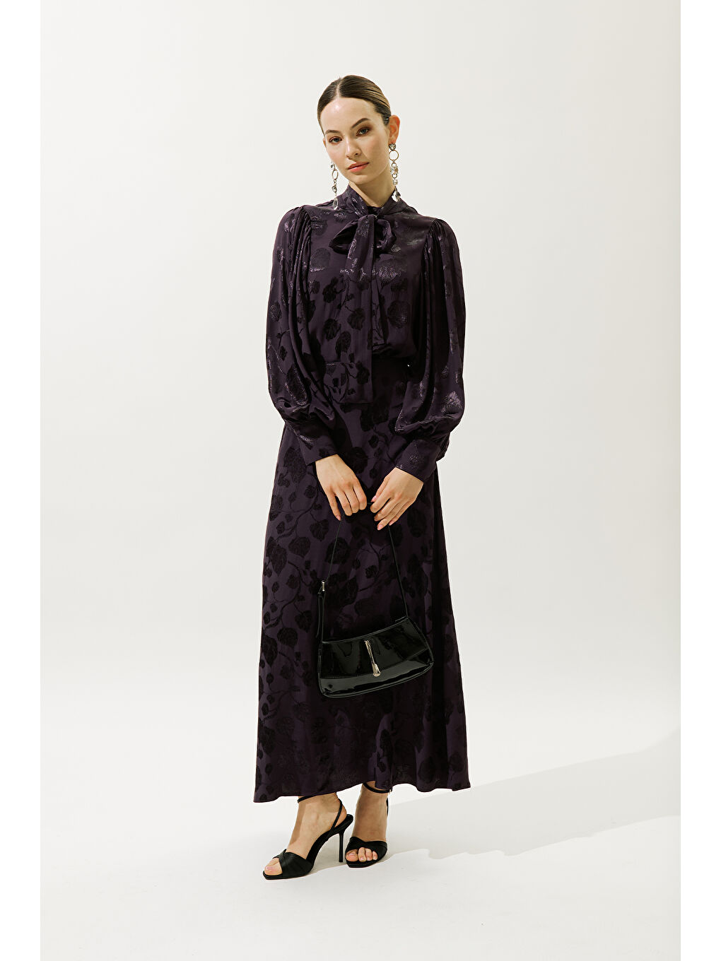 Jakarlı Saten Etek Mor-1