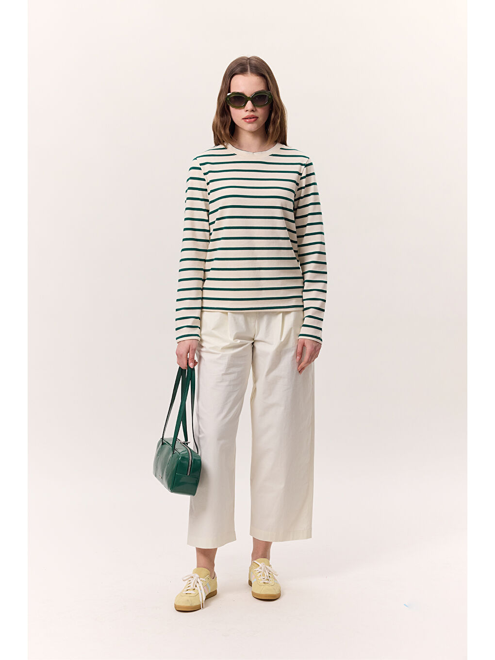 Çizgili Uzun Kol Regular Fit Tshırt Yeşil-3