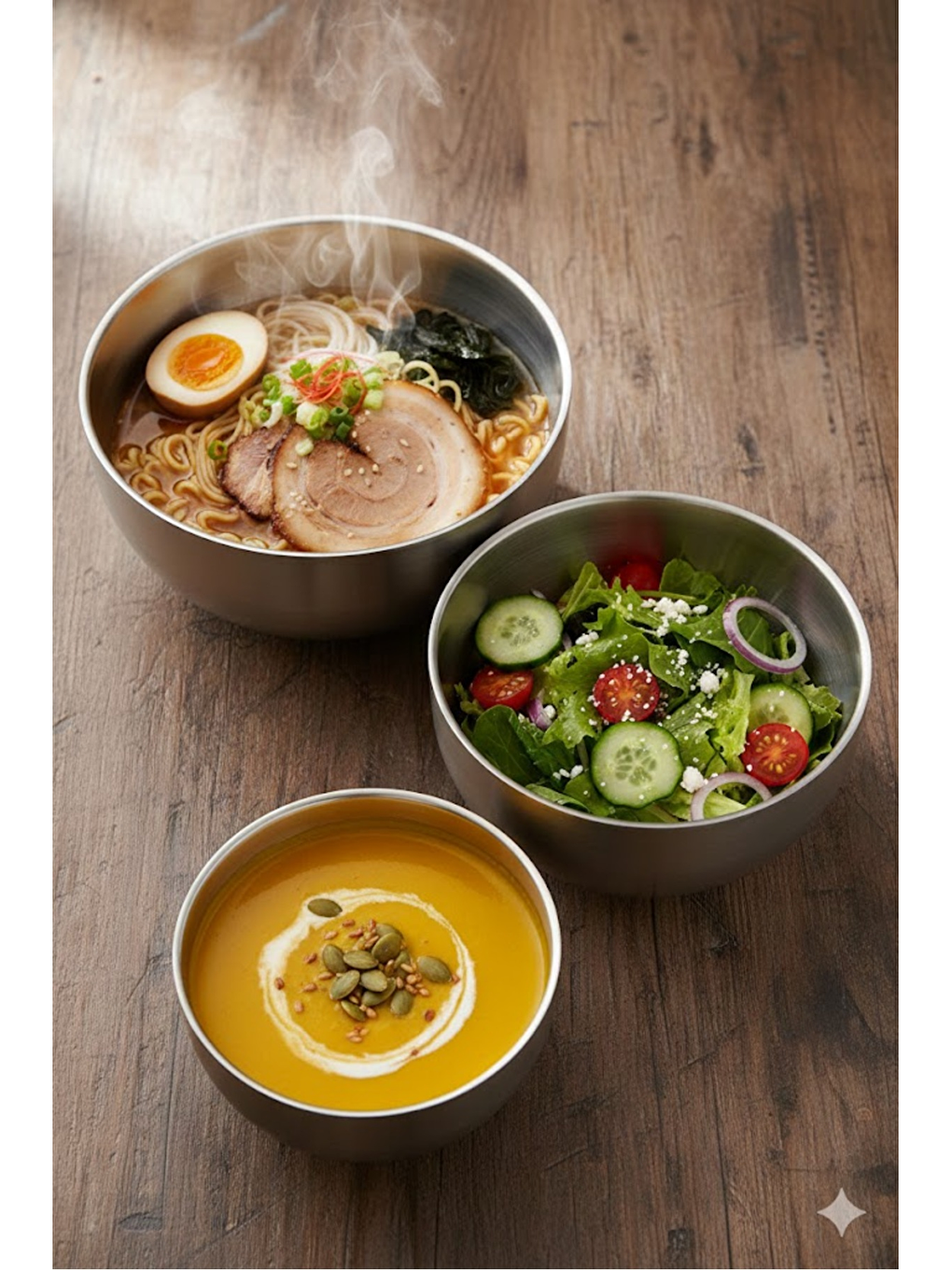 Bej Paslanmaz Çelik Çift Cidarlı Çırpma Karıştırma Kabı, 18/10, 14 + 16 cm - 2 Adet-4