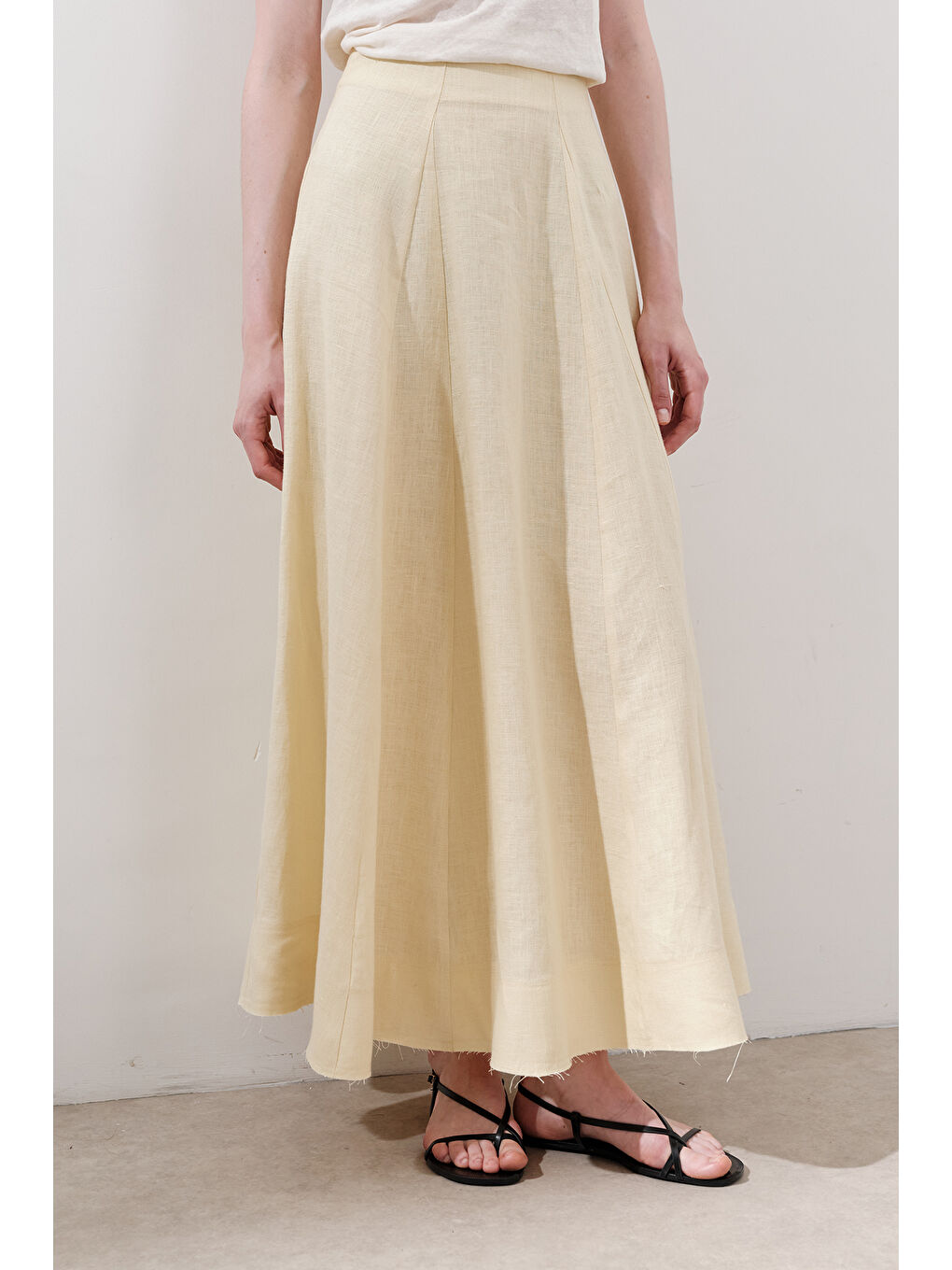 Keten Geniş Parçalı Etek Sarı-4