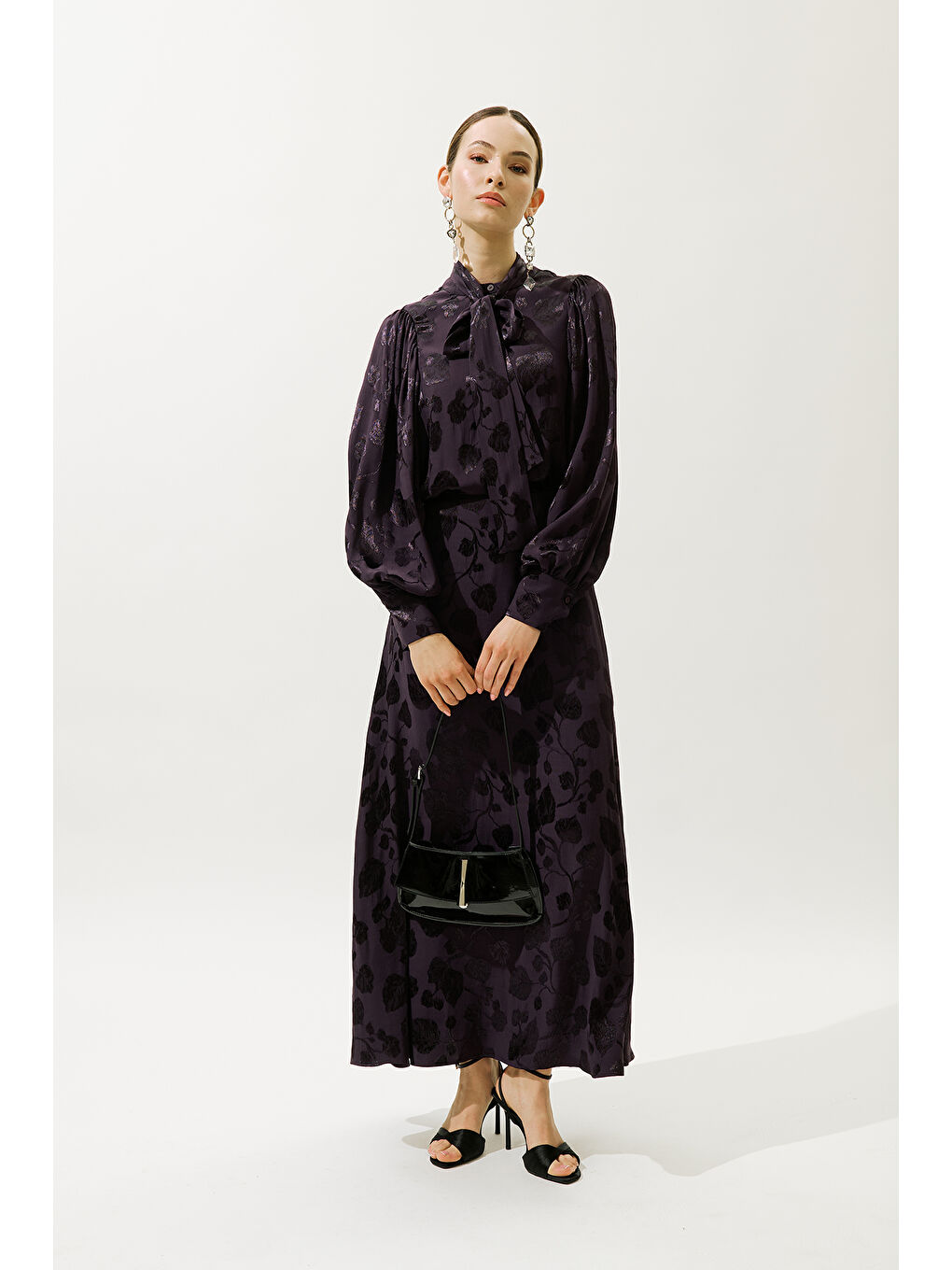 Jakarlı Saten Etek Mor-2