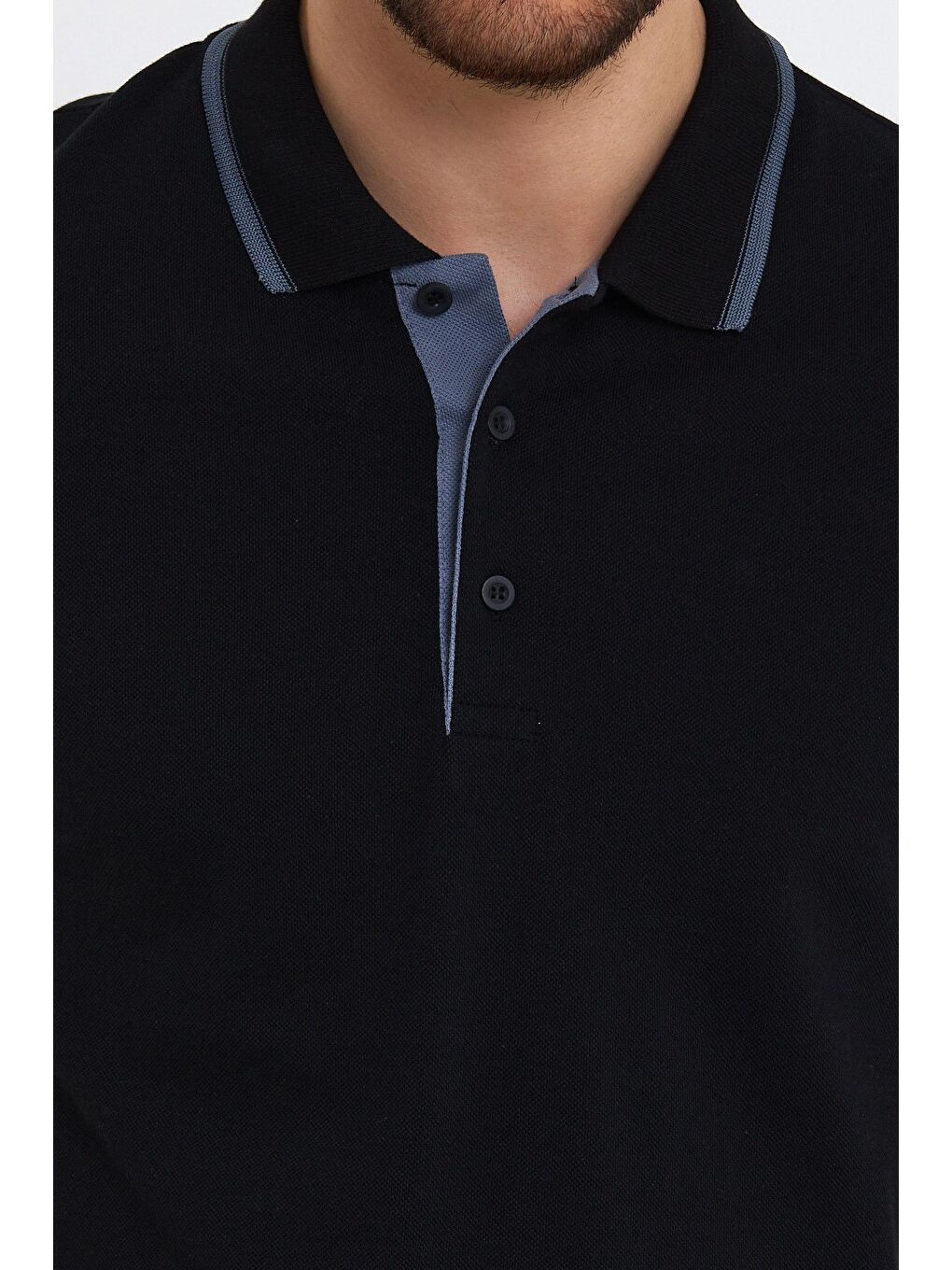 Siyah Erkek Polo Yaka Tişört Kol ve Yaka Çizgil-3