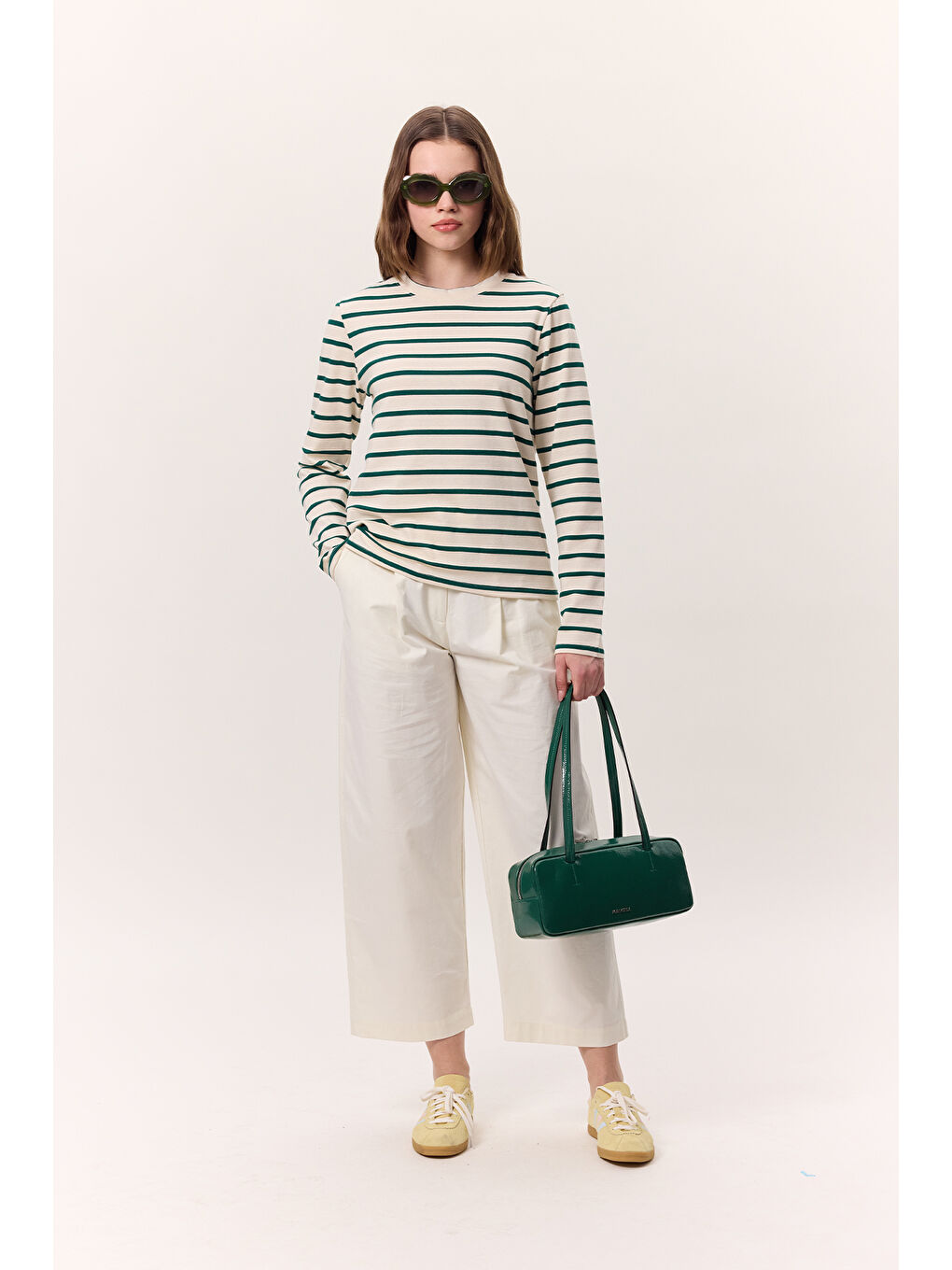 Çizgili Uzun Kol Regular Fit Tshırt Yeşil-4