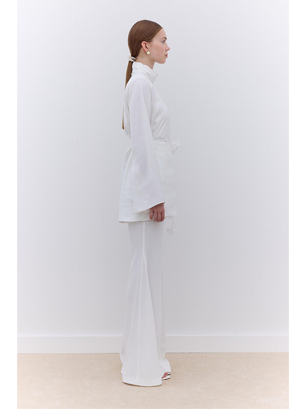 Saten Geniş Kol Tunik Ekru-2