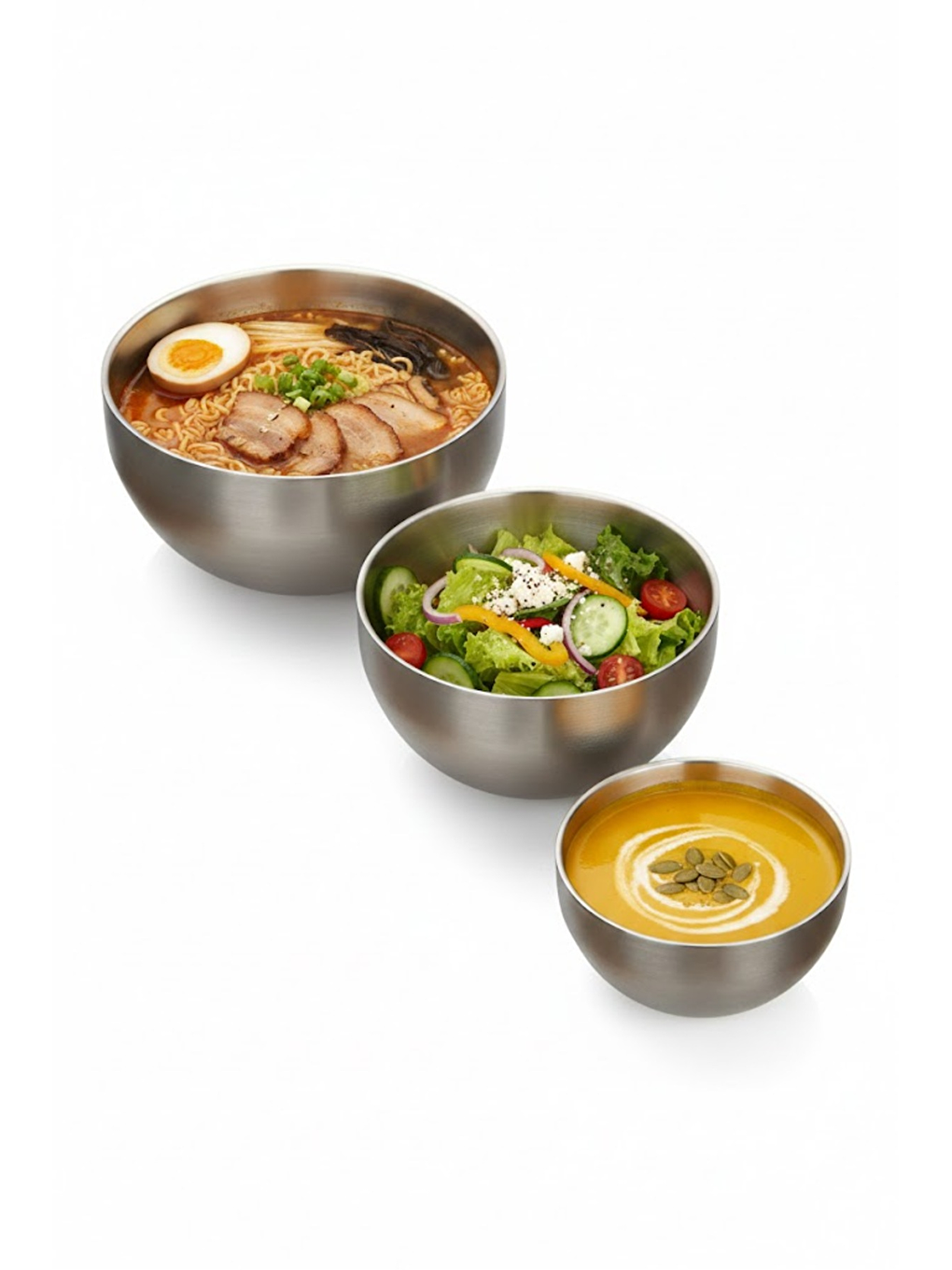 Bej Paslanmaz Çelik Çift Cidarlı Çırpma Karıştırma Kabı, 18/10, 14 + 16 cm - 2 Adet-5