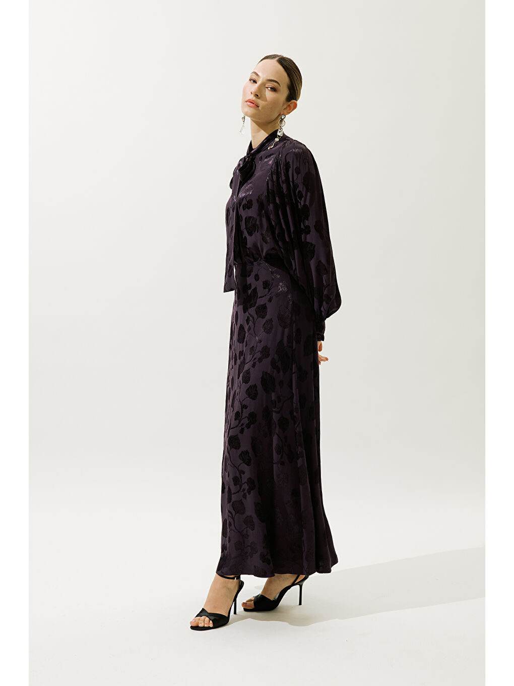 Jakarlı Saten Etek Mor-3