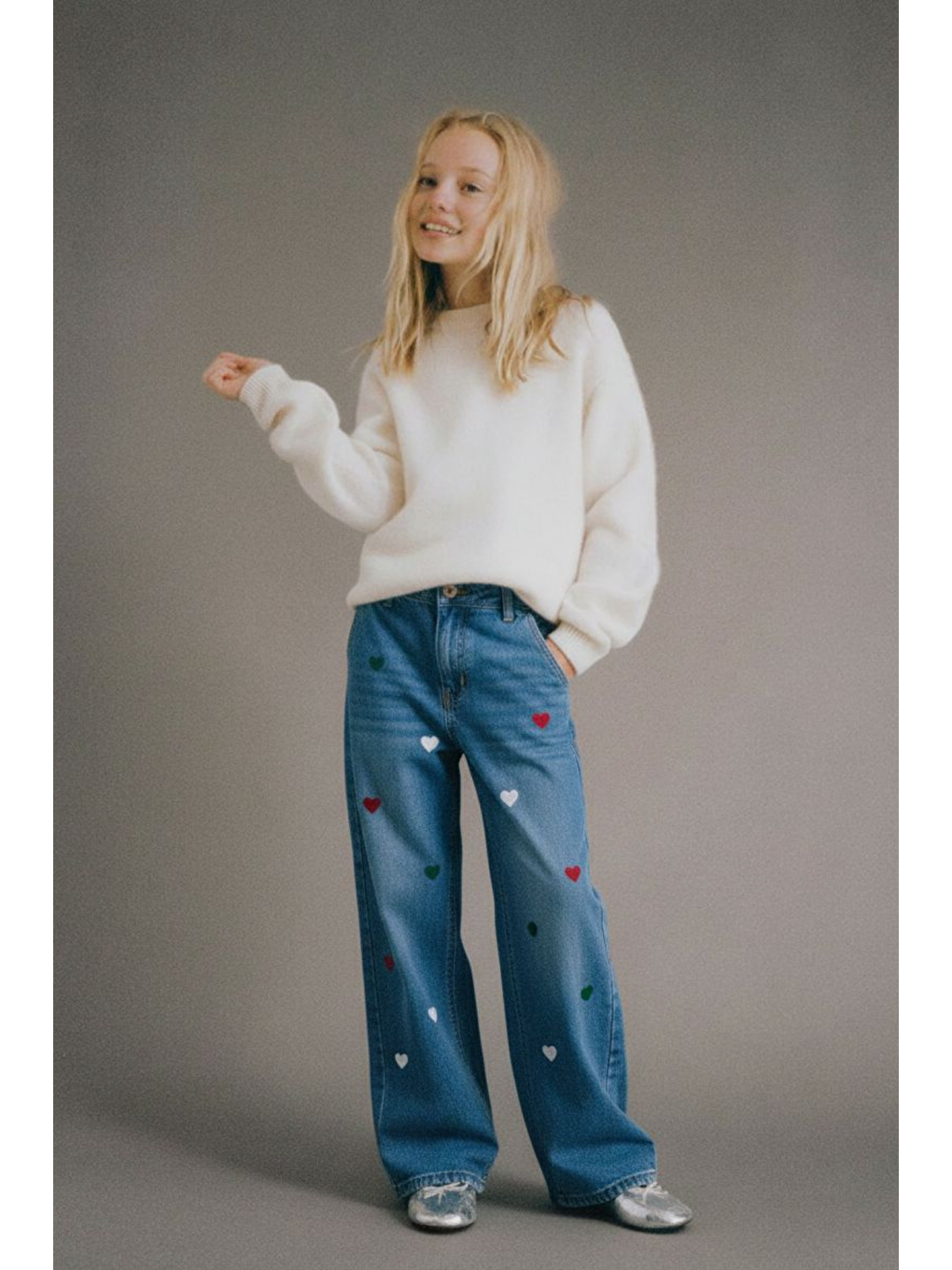 Karışık Kız Çocuk Pamuklu Mavi Kalpli Geniş Paça Jean Pantolon – Rahat Ve Dayanıklı