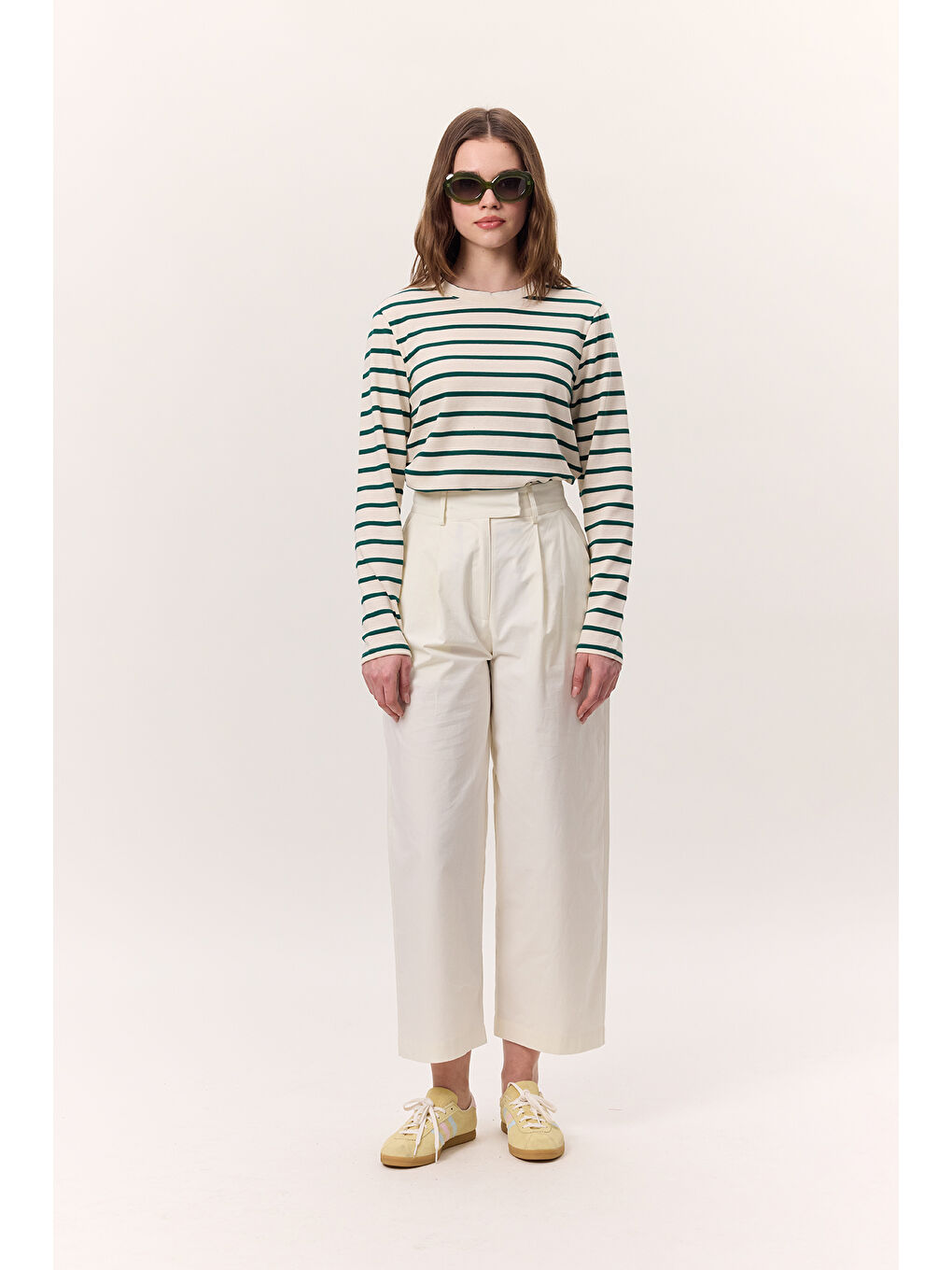 Çizgili Uzun Kol Regular Fit Tshırt Yeşil-5