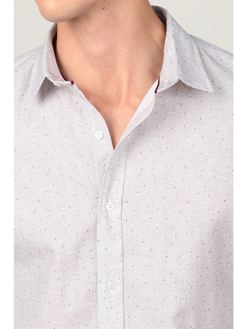 Bej Slım Fit Uzun Kol Baskılı Desenli Erkek Gömlek-2