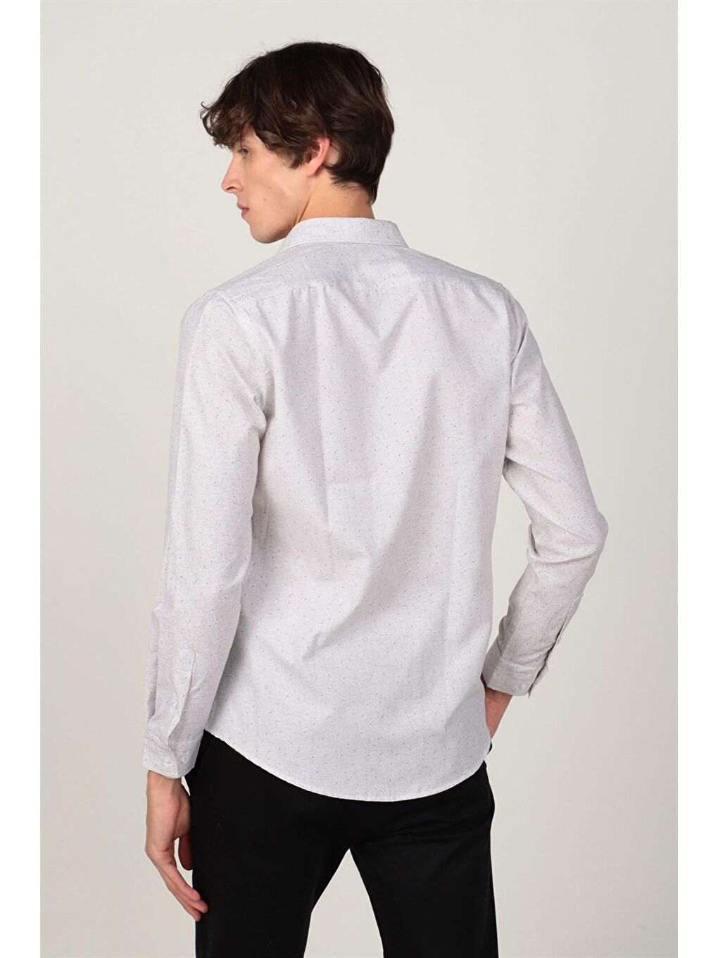 Bej Slım Fit Uzun Kol Baskılı Desenli Erkek Gömlek-3